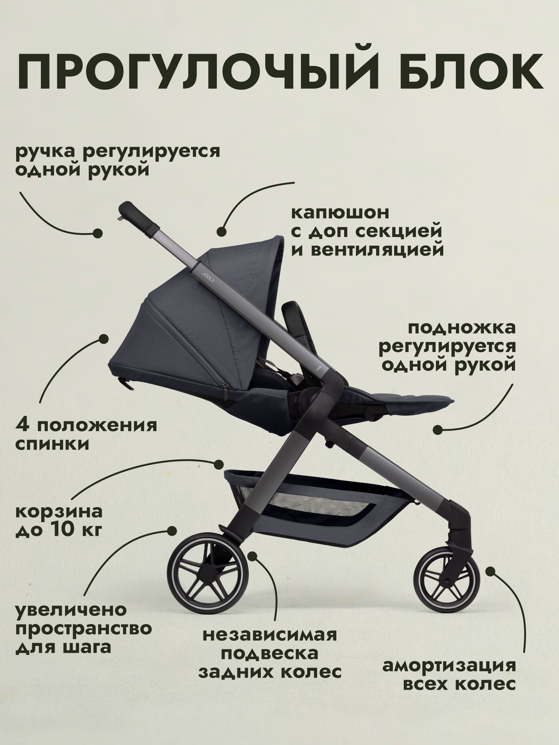 Коляска прогулочная JOOLZ Hub2 Stone Grey + Дождевик