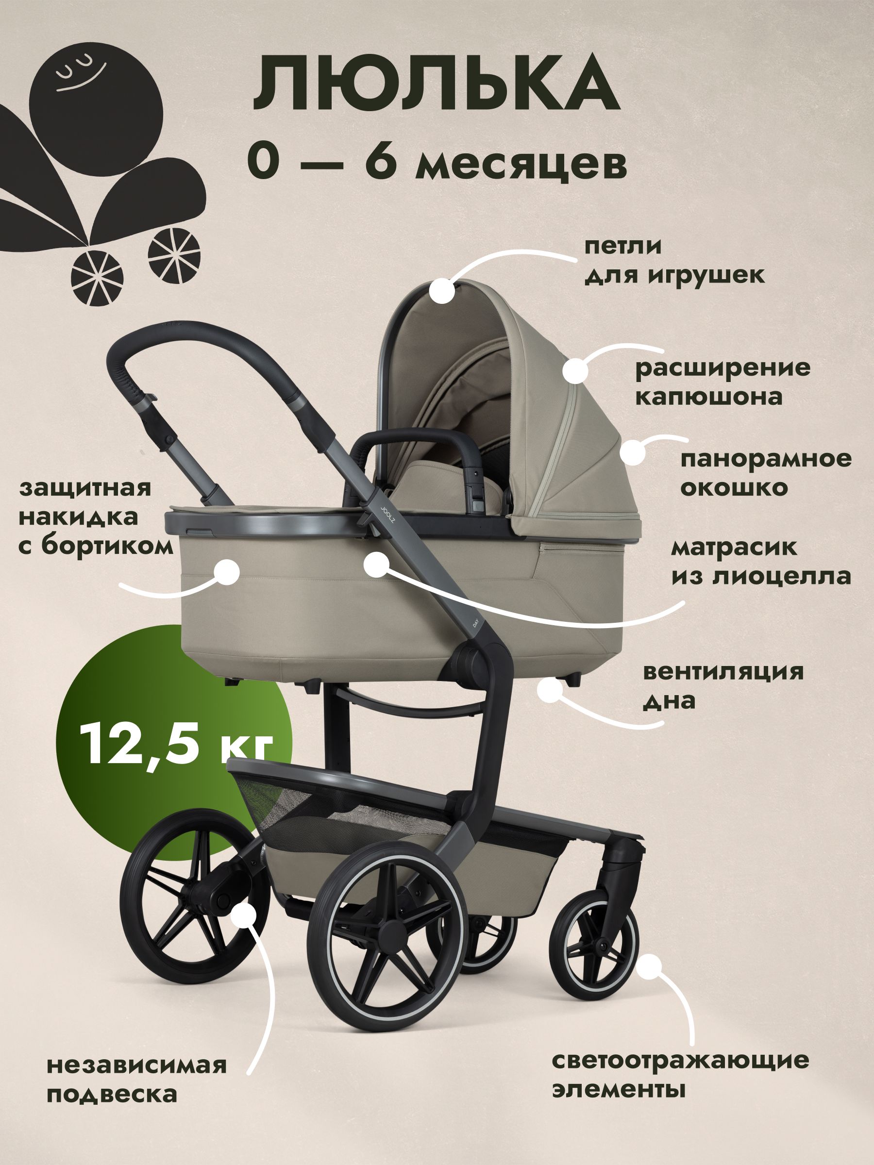 Коляска 2 в 1 JOOLZ DAY5 Sage Green + Дождевик