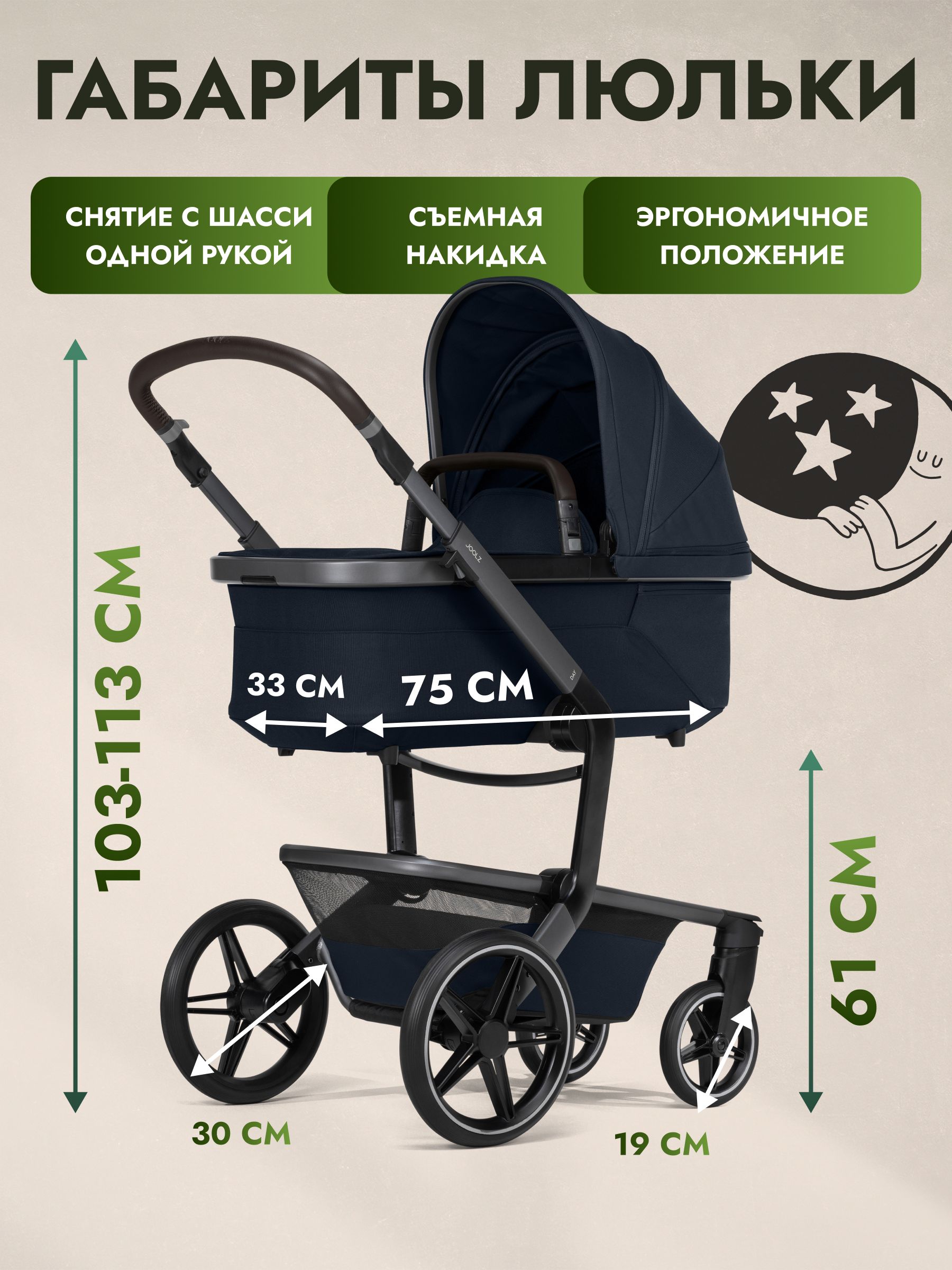 Коляска 3 в 1 JOOLZ DAY5 Dark Navy Blue c автокреслом Cybex Cloud T i-Size Sepia Black