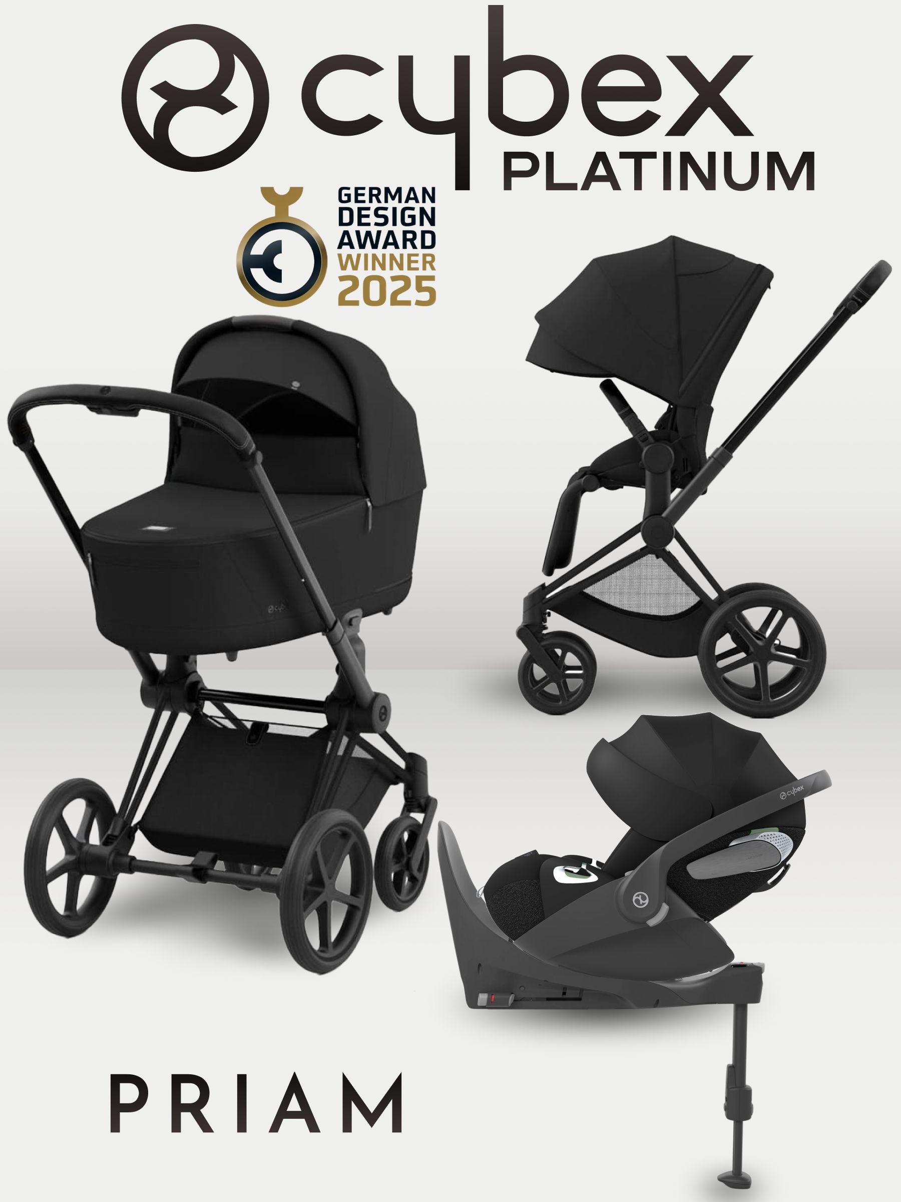Cybex Priam IV 4 в 1 Matt Black с автокреслом Cloud T i-Size Sepia Black и базой Base T, коляска
