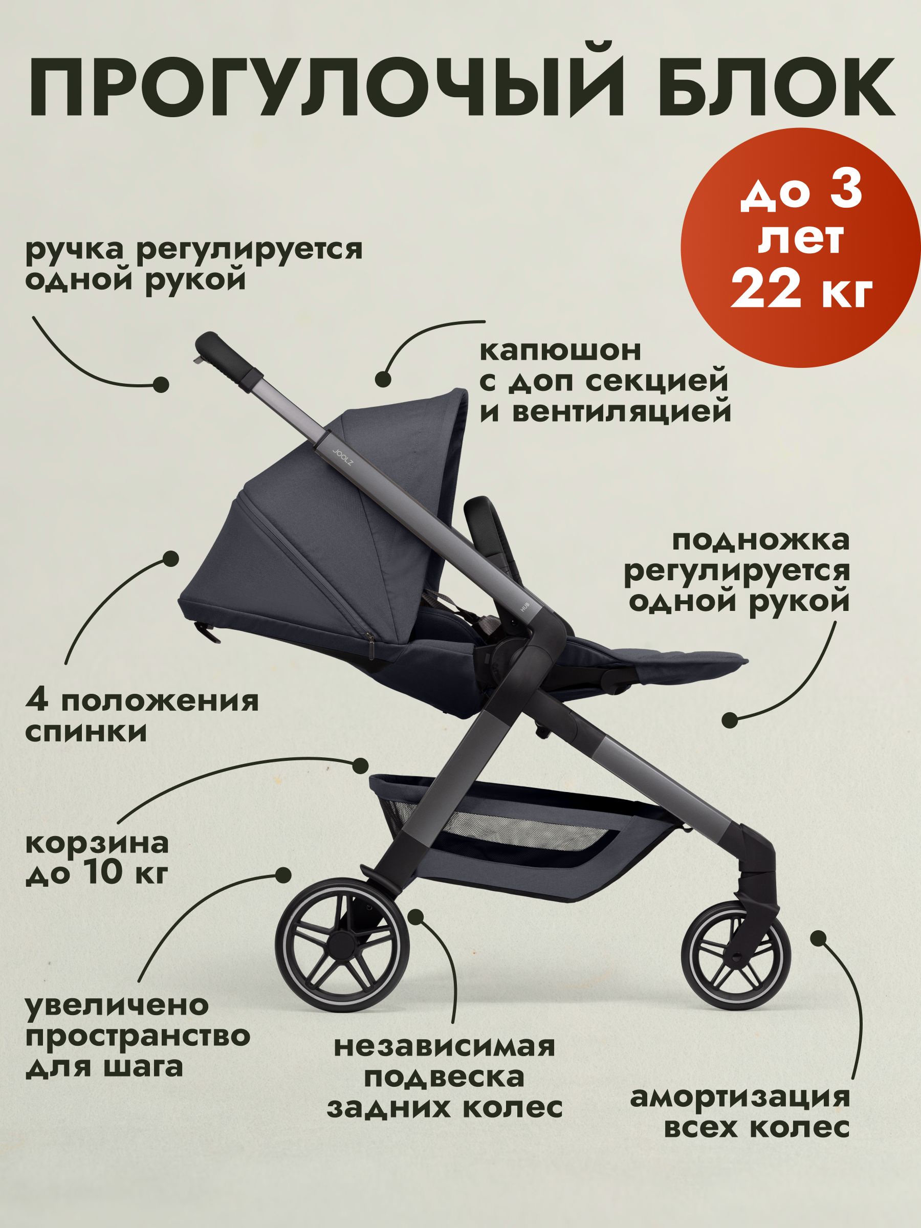 Коляска 2 в 1 Joolz Hub2 Stone Grey + Дождевик