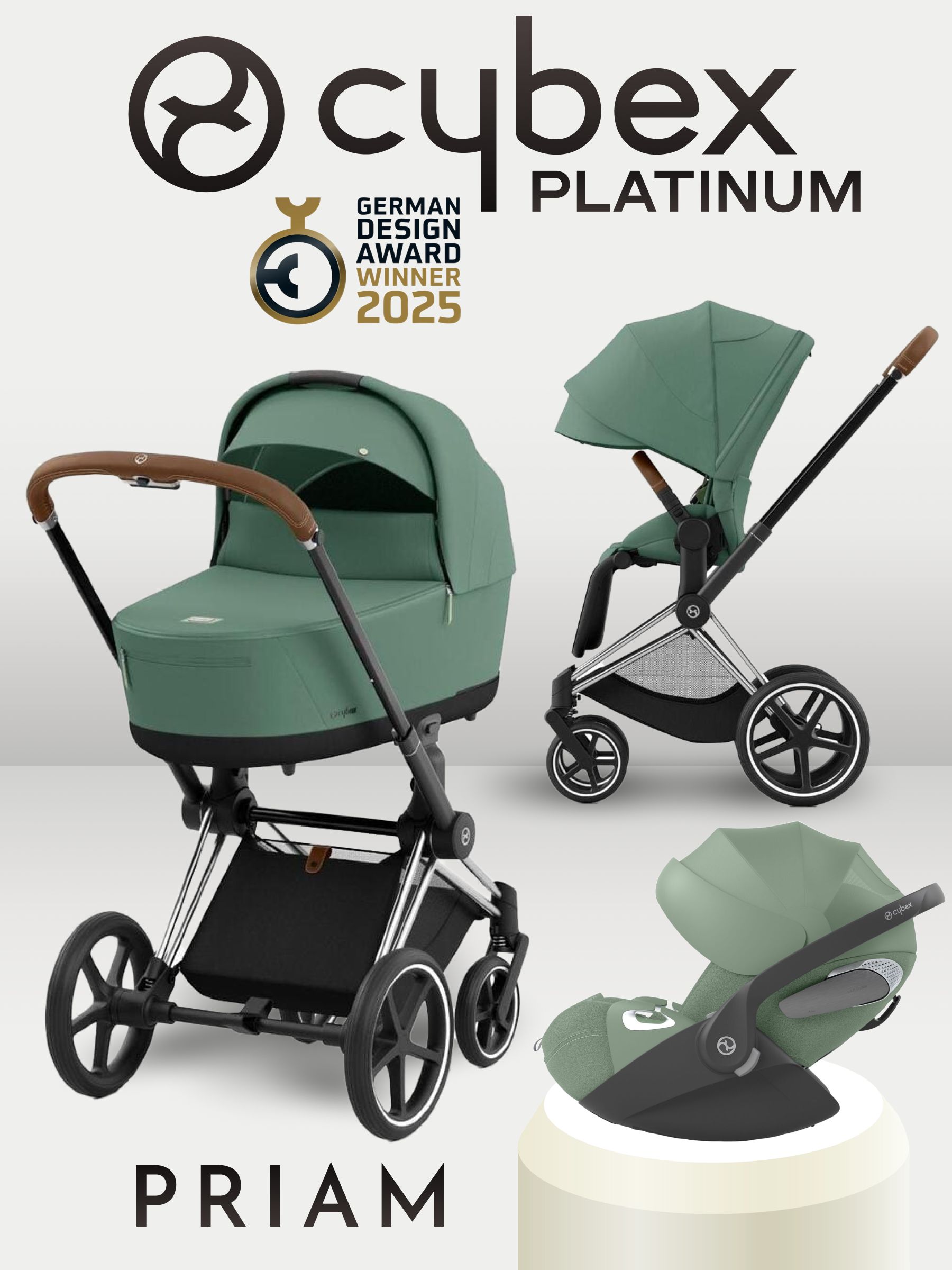 Cybex Priam IV 3 в 1 Chrome Brown цвет Leaf Green с автокреслом Cloud T i-Size Plus Leaf Green, коляска