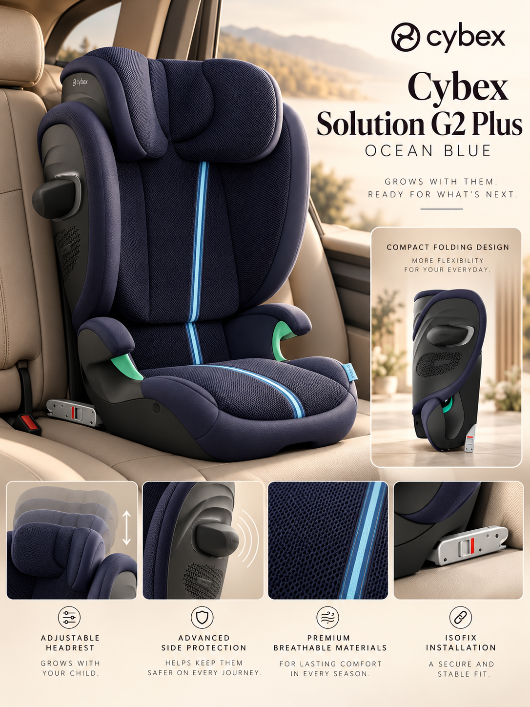 Детское автокресло Cybex Solution G2 Plus Ocean Blue с IsoFix