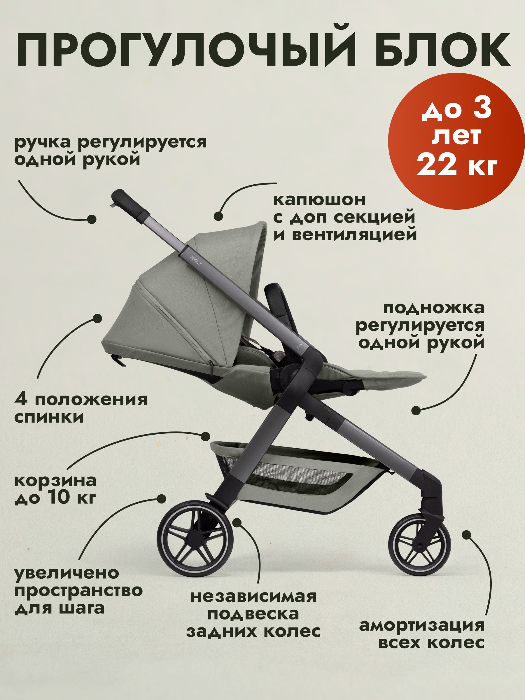 Коляска 2 в 1 Joolz Hub2 Sage Green + Дождевик