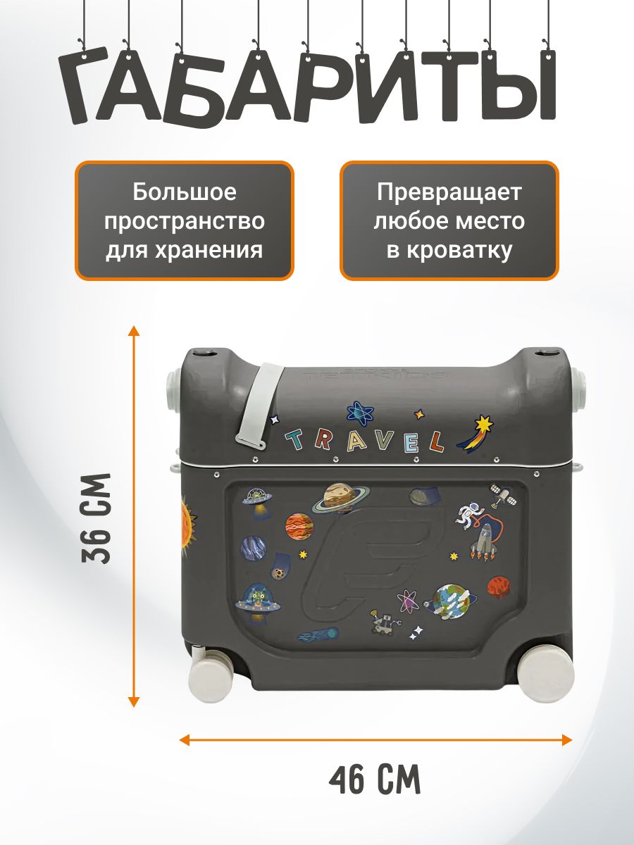 Чемодан-трансформер JetKids by Stokke BedBox V4 Midnight Grey, ручная кладь вместительный и компактный