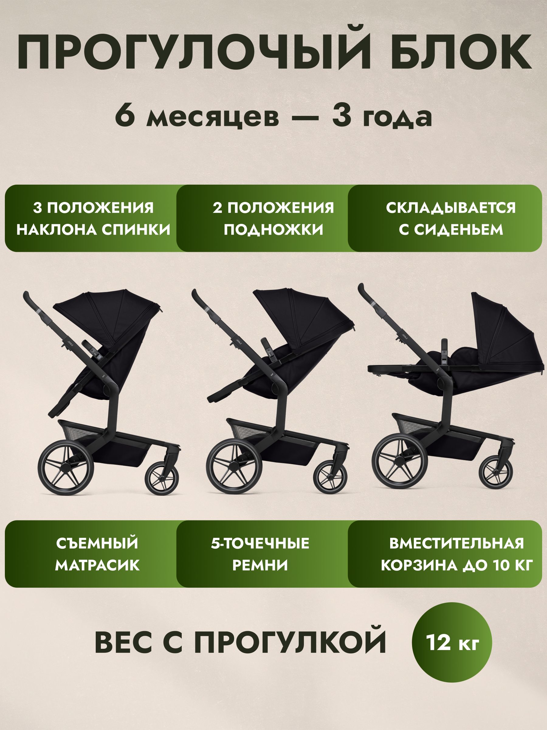Коляска 2 в 1 JOOLZ DAY5 Space Black + Дождевик