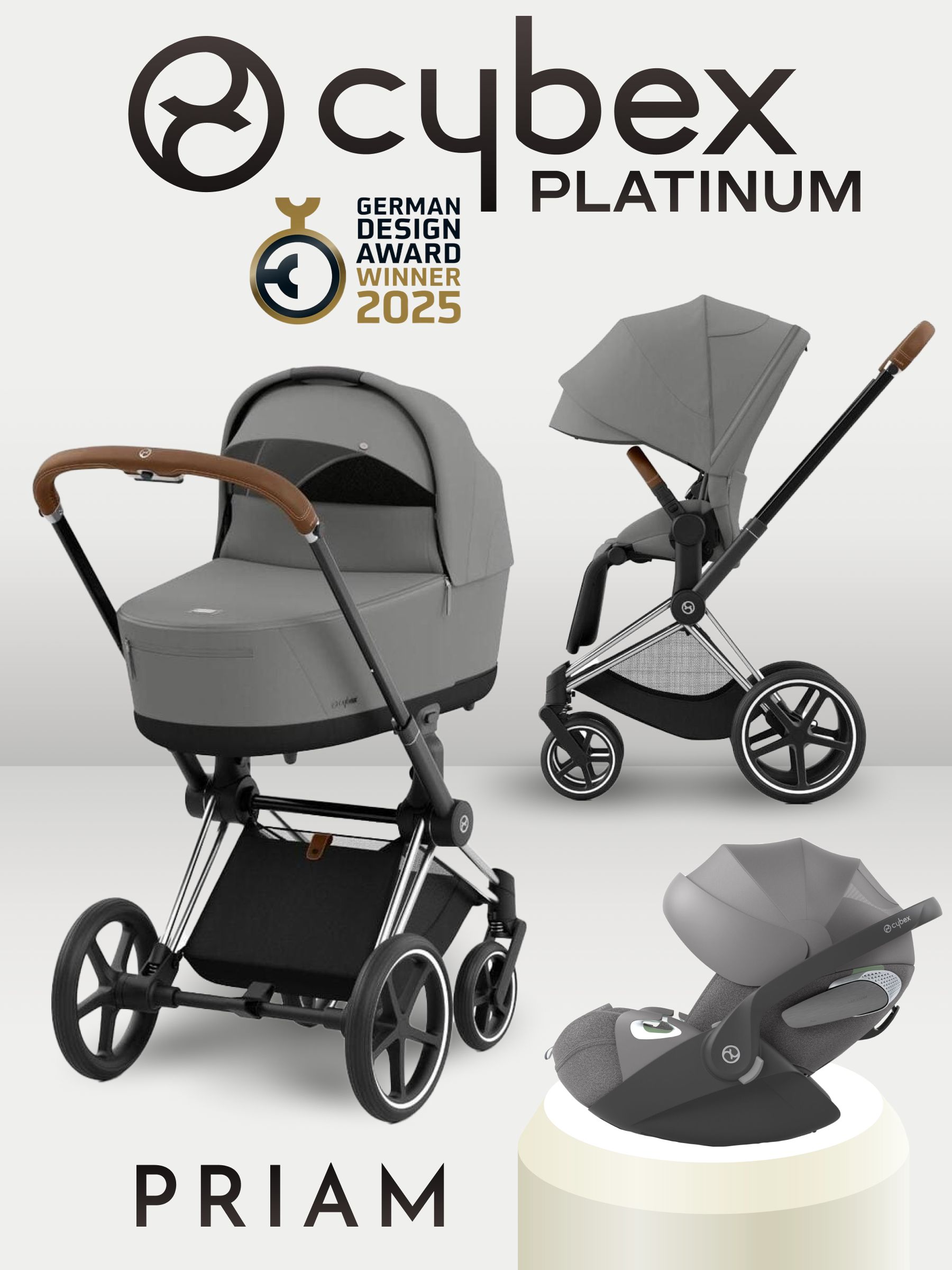 Cybex Priam IV 3 в 1 Chrome Brown цвет Mirage Grey с автокреслом Cloud T i-Size Plus Mirage Grey, коляска