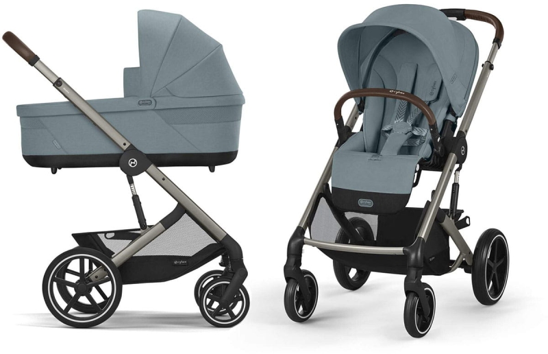 Cybex Balios S LUX NEW 3 в 1 Stormy Blue 2025 с автокреслом Cybex Cloud T i-Size Sepia Black, с дождевиком и адаптерами