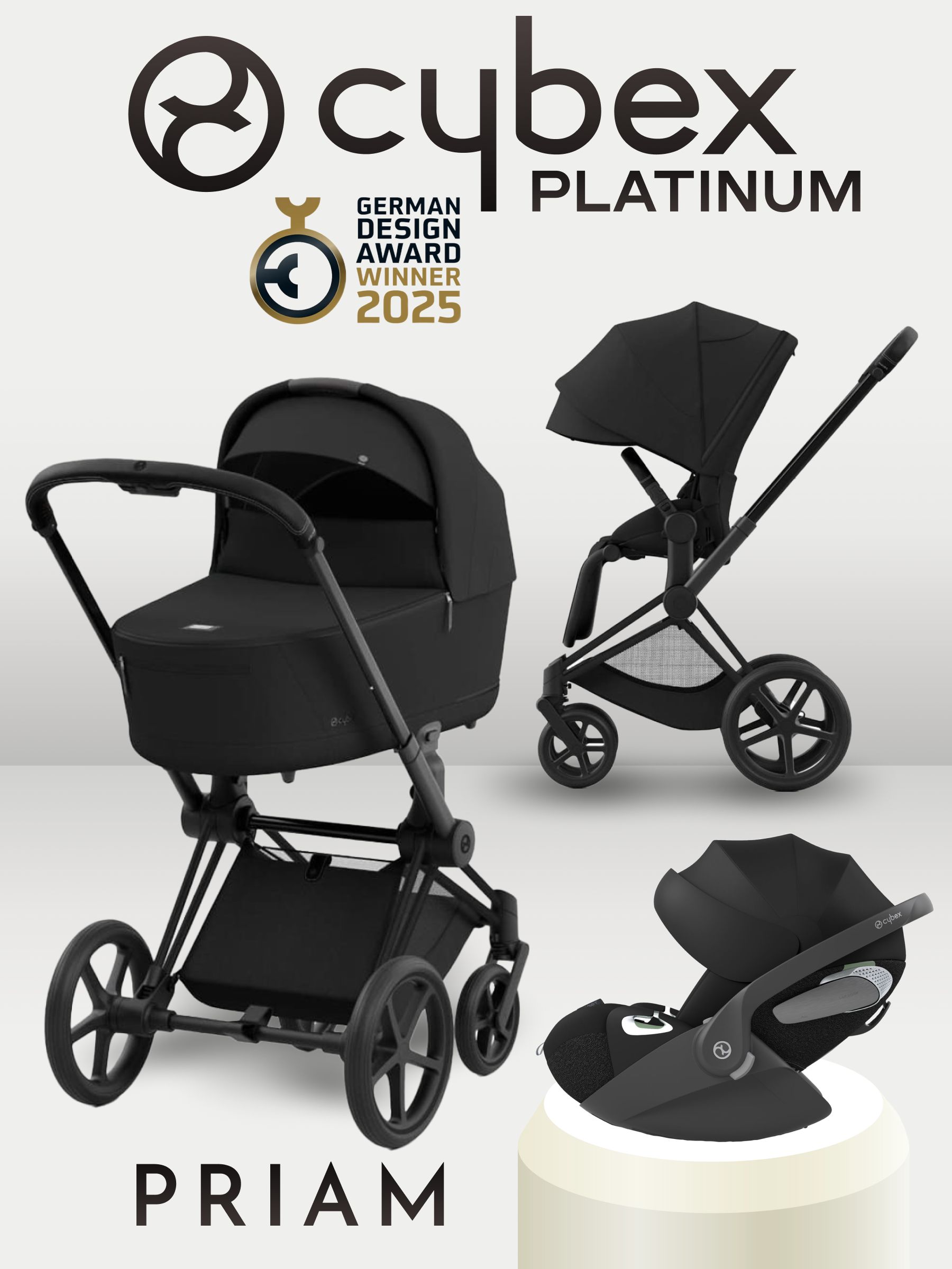 Cybex Priam IV 4 в 1 Matt Black с автокреслом Cloud T i-Size Sepia Black и базой Base T, коляска