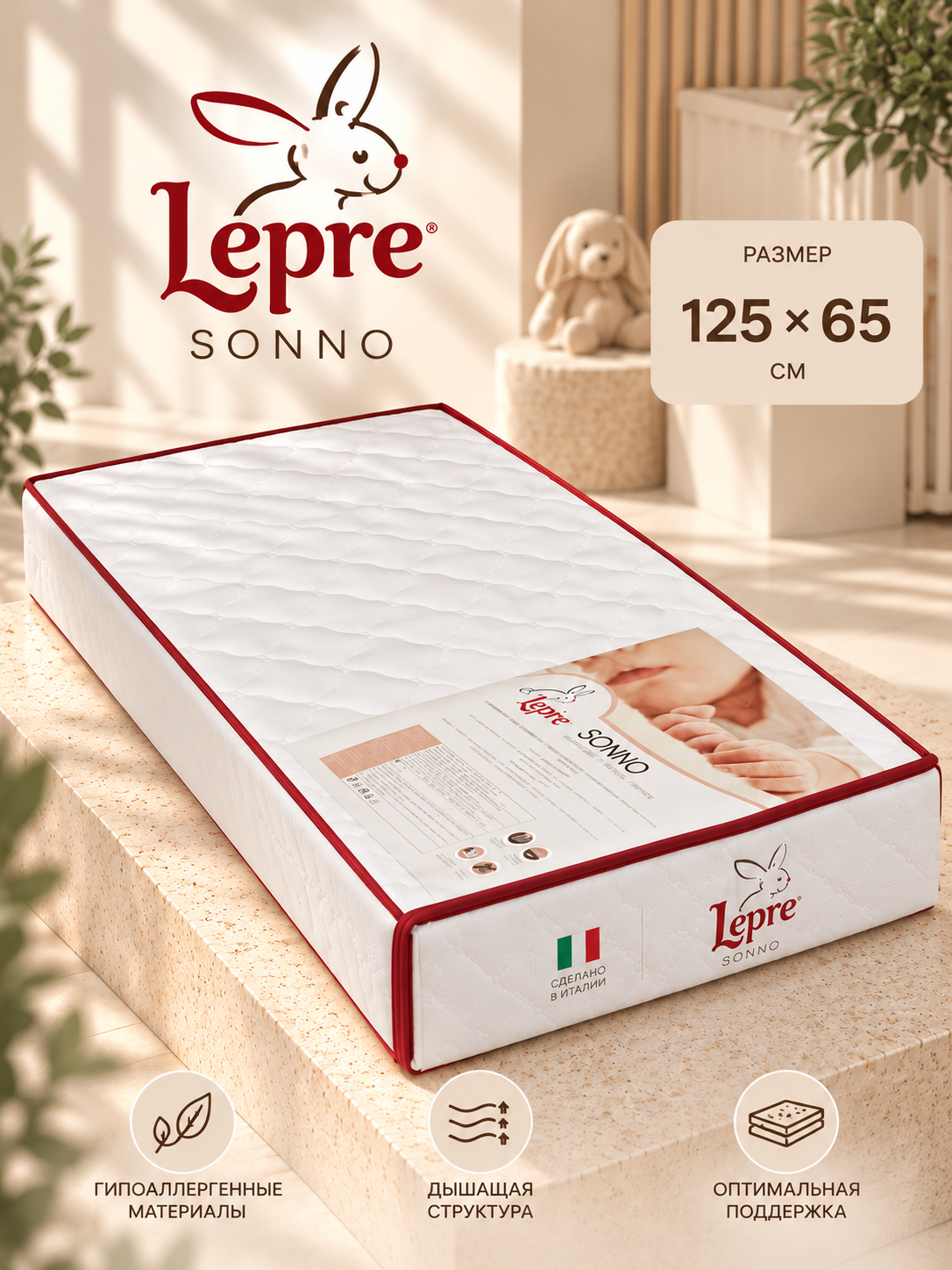 Матрас в кроватку Lepre Sonno 125x65 см