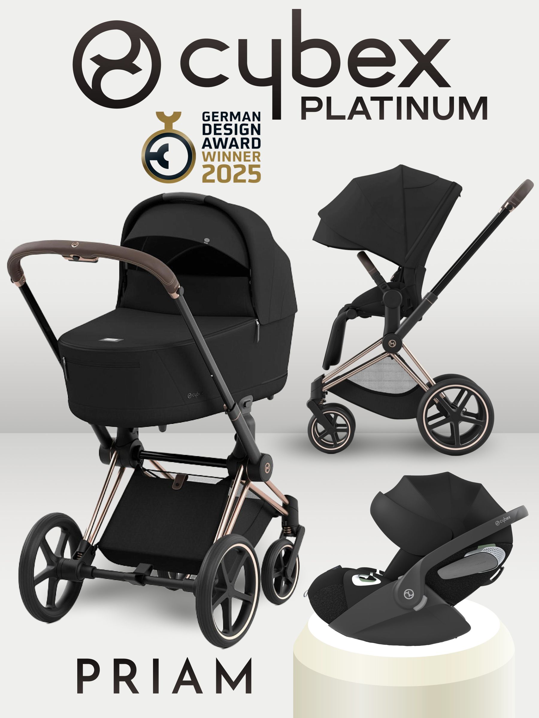 Cybex Priam IV 3 в 1 Rosegold цвет Sepia Black с автокреслом Cybex Cloud T i-Size Sepia Blacк, коляска