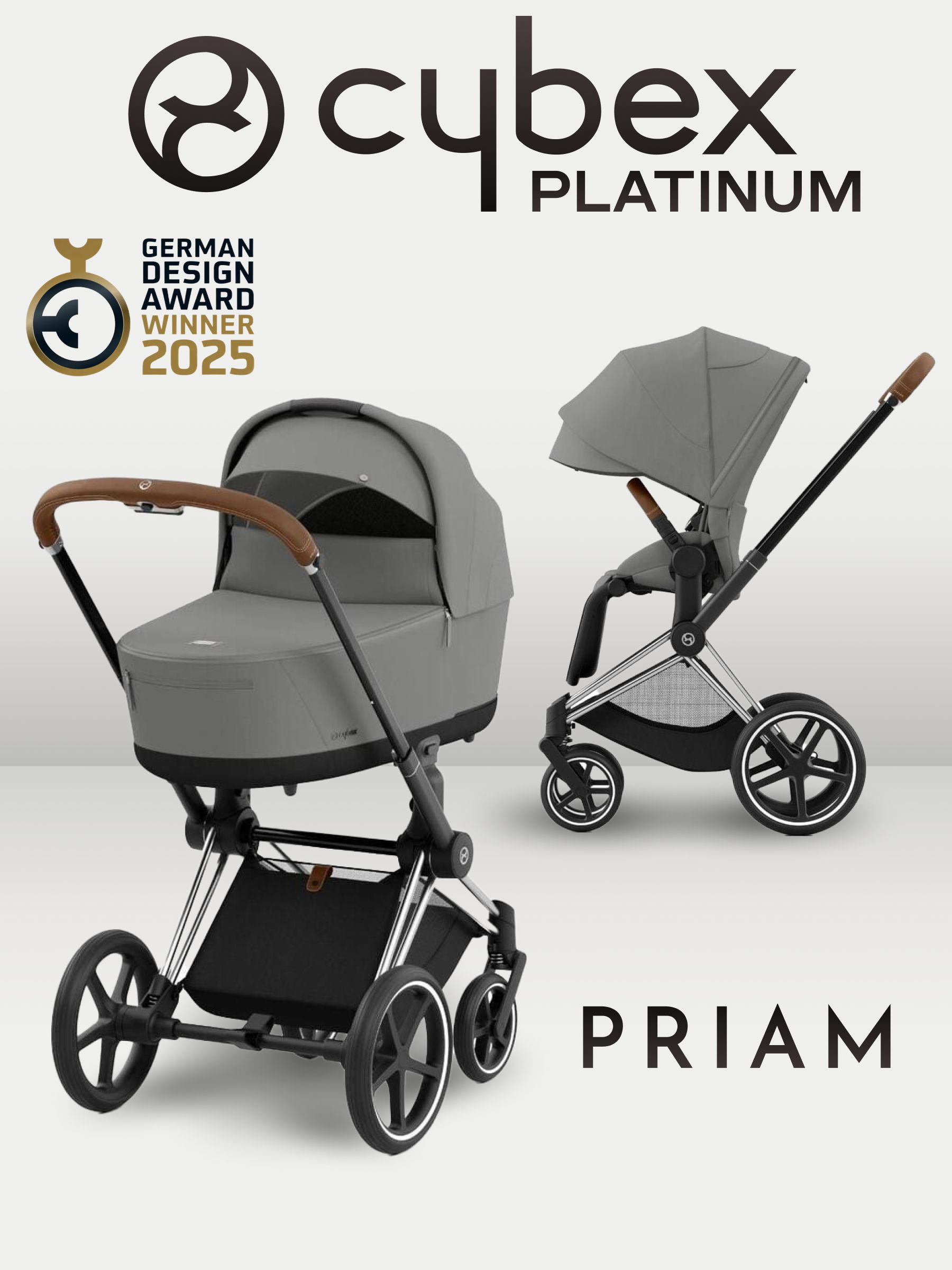 Коляска CYBEX Priam IV Chrome Brown 2 в 1 цвет Mirage Grey