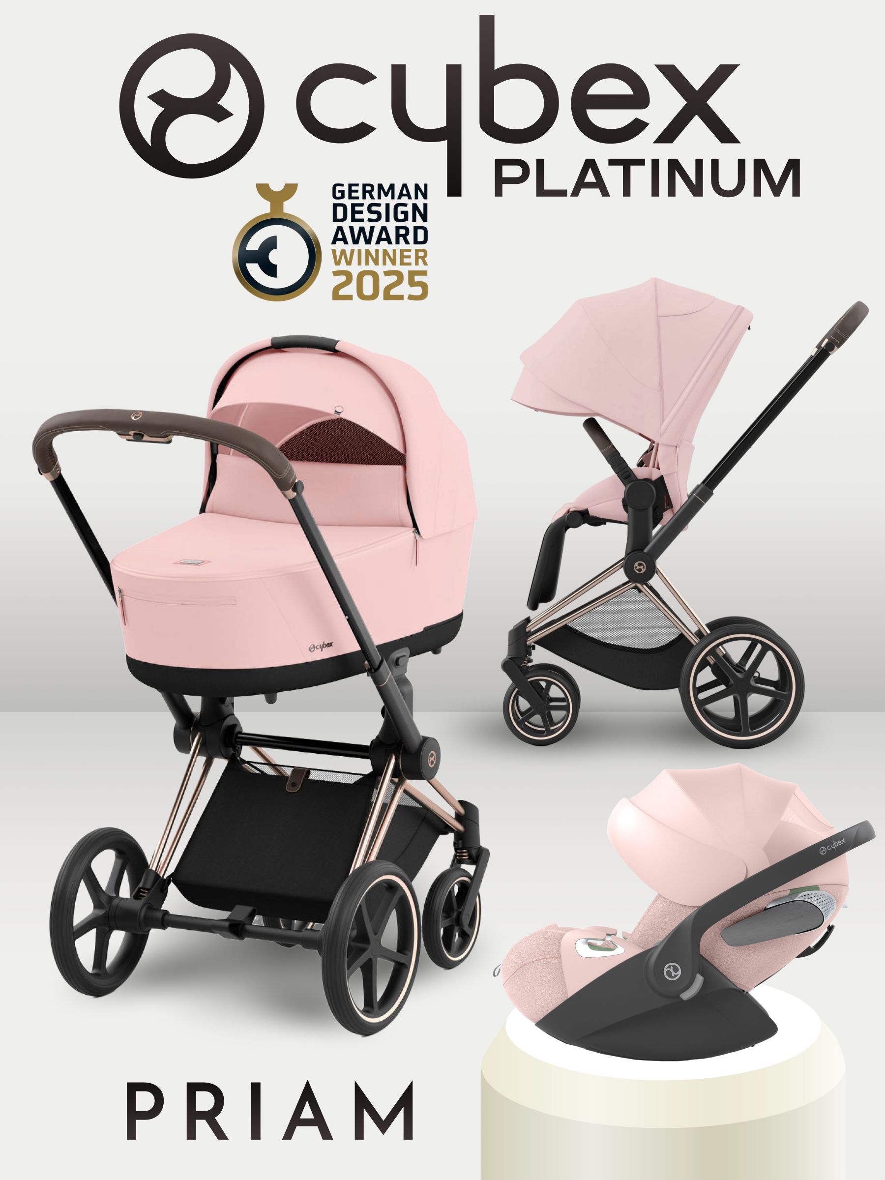 Cybex Priam IV 4 в 1 Rosegold цвет Peach Pink с автокреслом Cloud T i-Size Plus Peach Pink и базой Base T, коляска