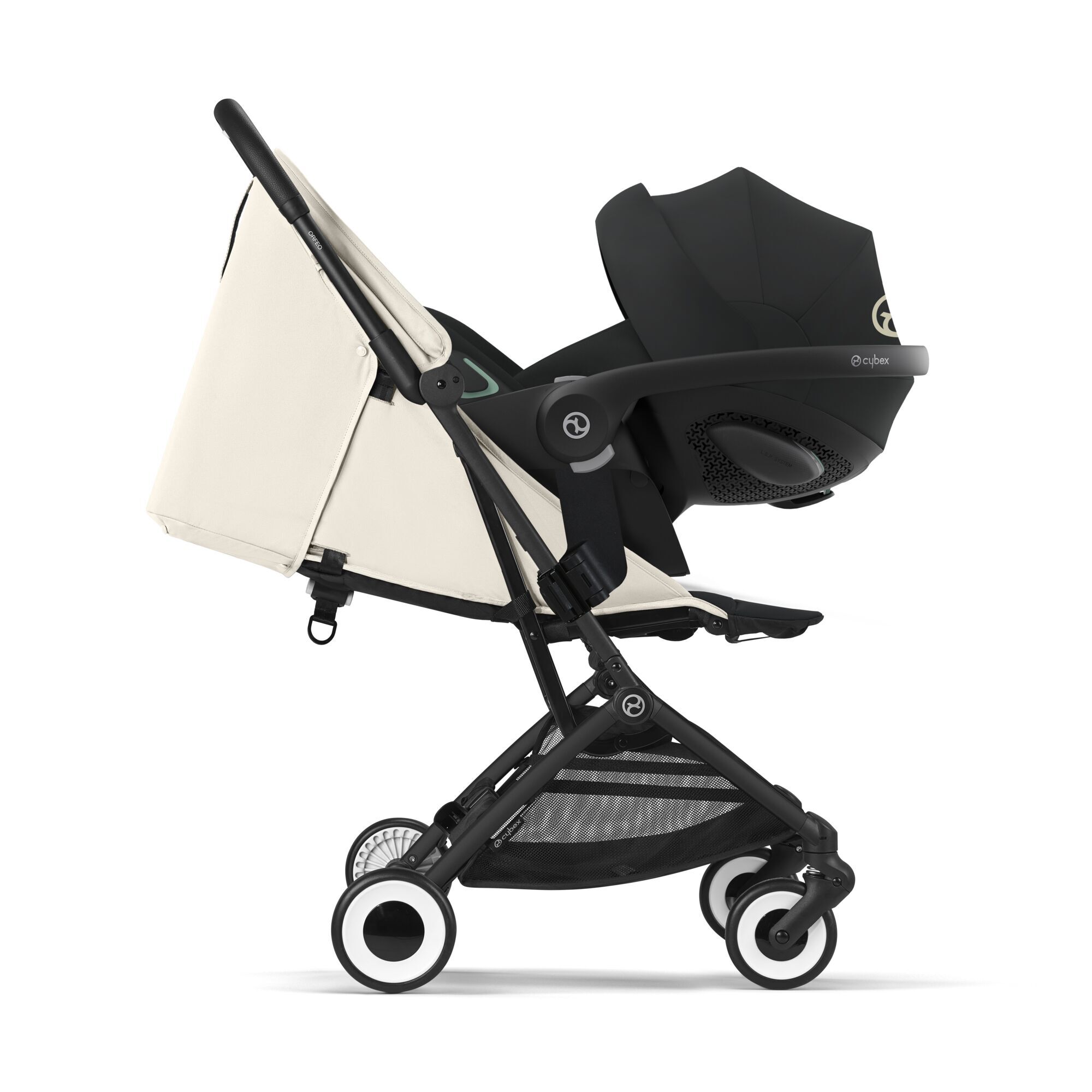 Прогулочная коляска Cybex Orfeo с дождевиком и бампером, BLK Canvas White