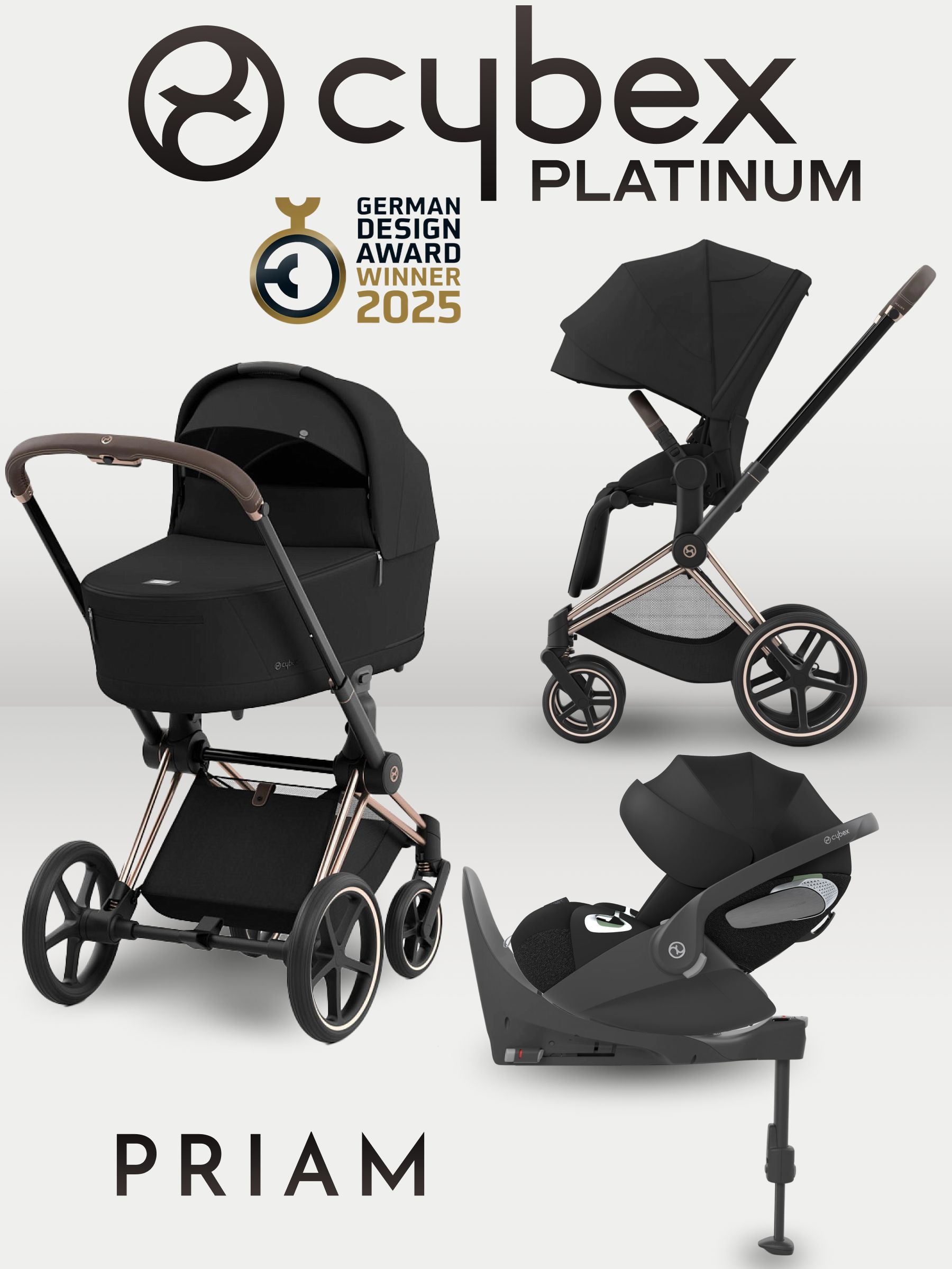 Cybex Priam IV 4 в 1 Rosegold цвет Sepia Black с автокреслом Cloud T i-Size Plus Sepia Black и базой Base T, коляска