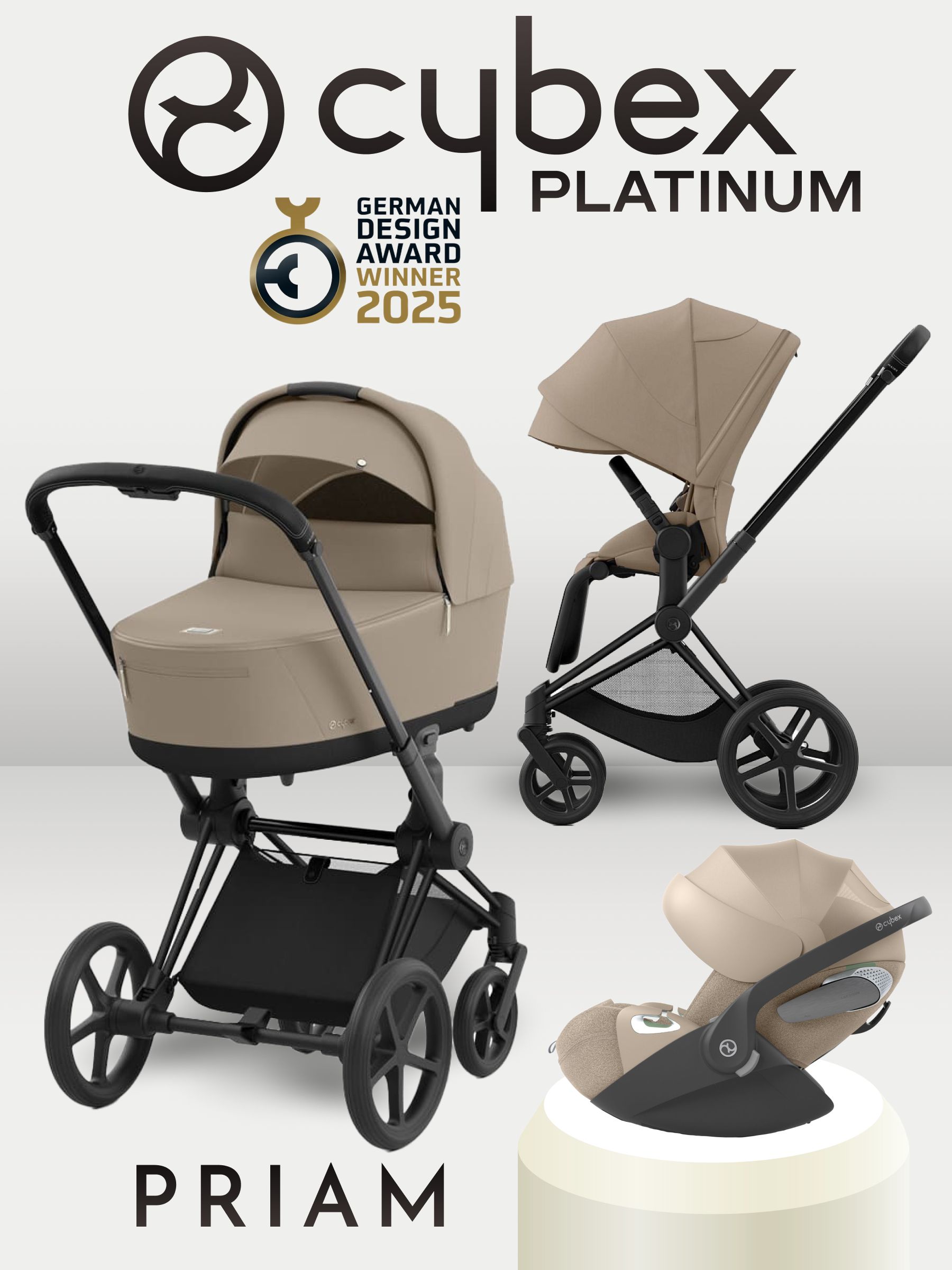 Cybex Priam IV 3 в 1 Matt Black цвет Cozy Beige с автокреслом Cloud T i-Size Plus Cozy Beige, коляска