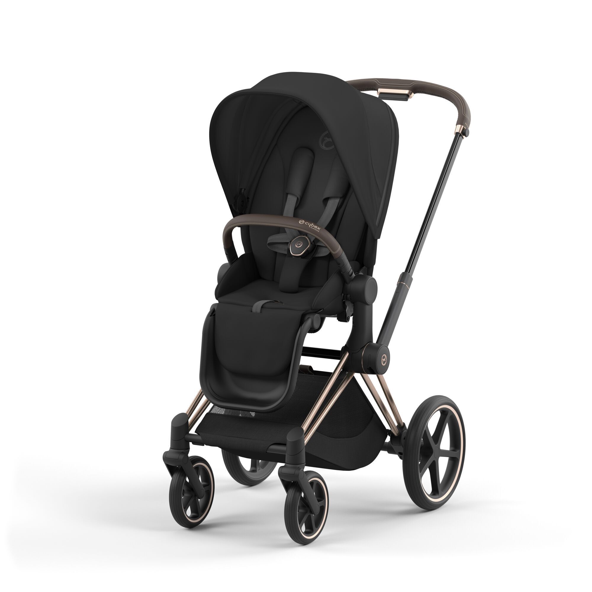 Cybex Priam IV 4 в 1 Rosegold цвет Sepia Black с автокреслом Cloud T i-Size Plus Sepia Black и базой Base T, коляска