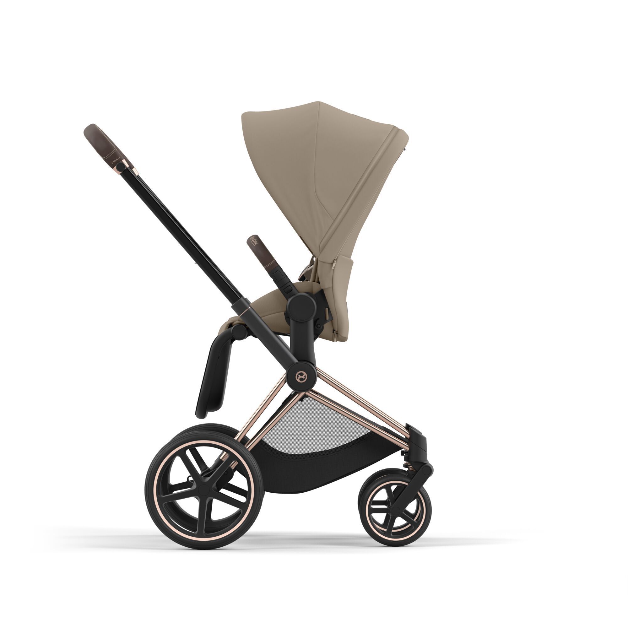 Cybex Priam IV 3 в 1 Rosegold цвет Cozy Beige с автокреслом Cybex Cloud T i-Size Sepia Blacк, коляска