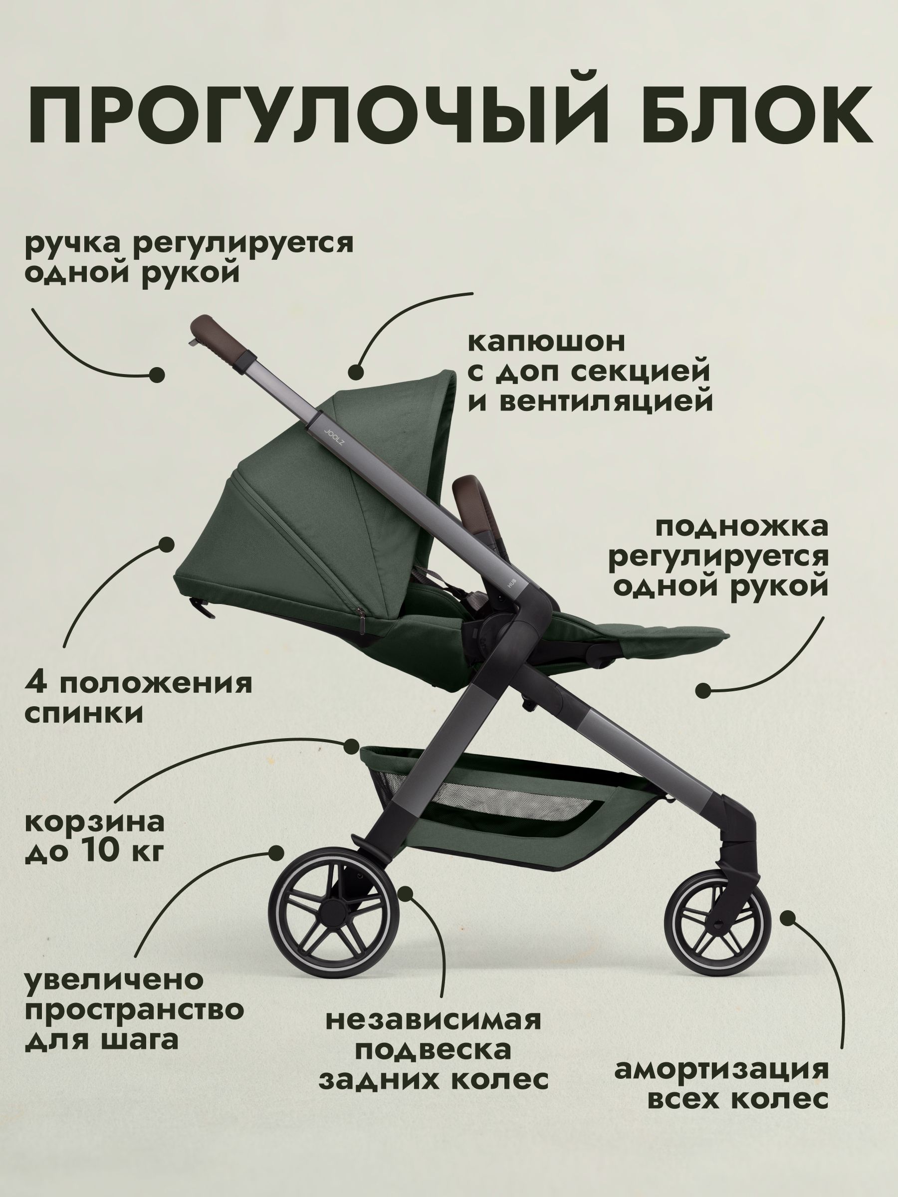 Коляска прогулочная JOOLZ Hub2 Forest Green + Дождевик
