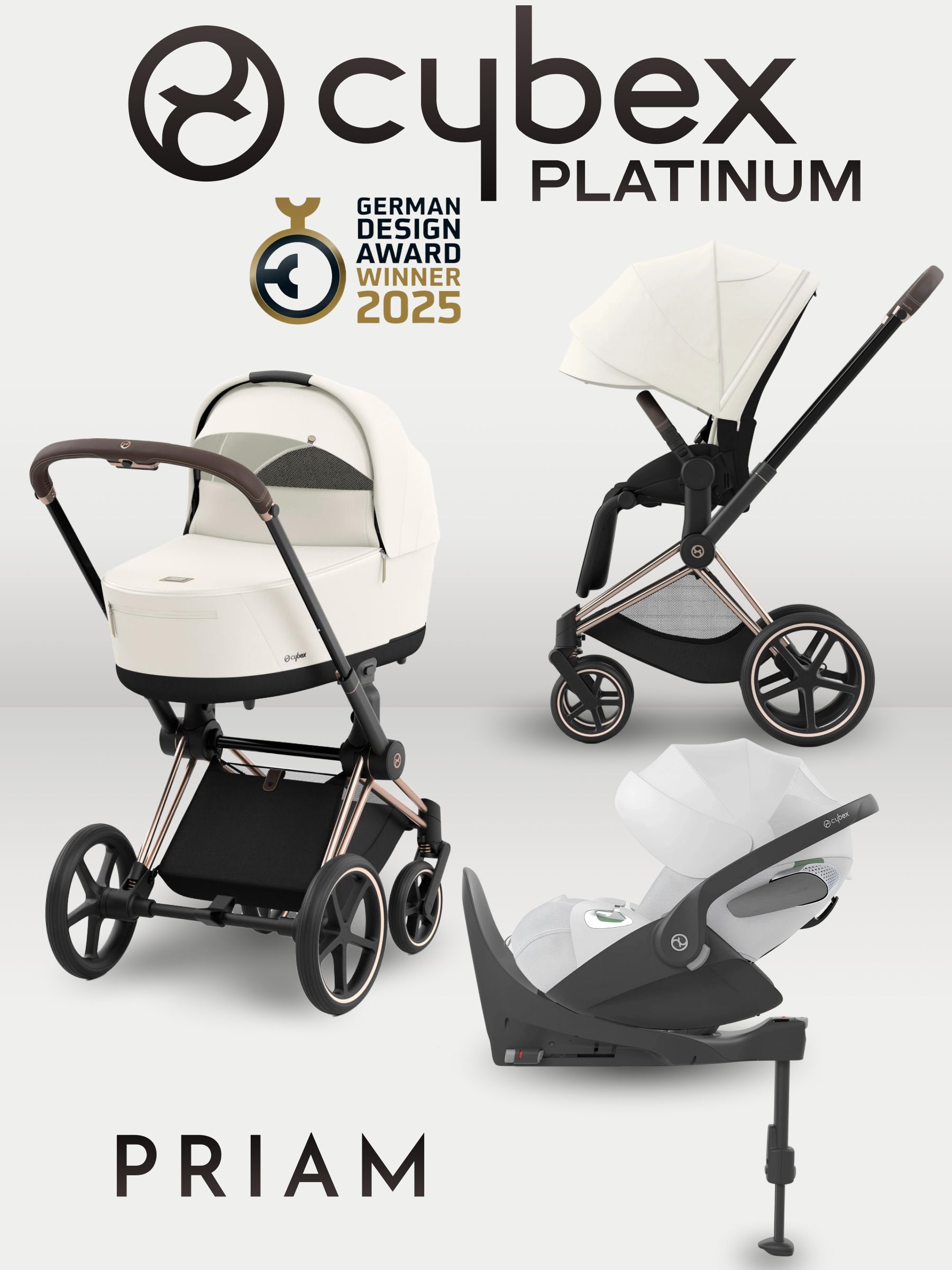 Cybex Priam IV 4 в 1 Rosegold цвет Off White с автокреслом Cloud T i-Size Plus Off White и базой Base T, коляска