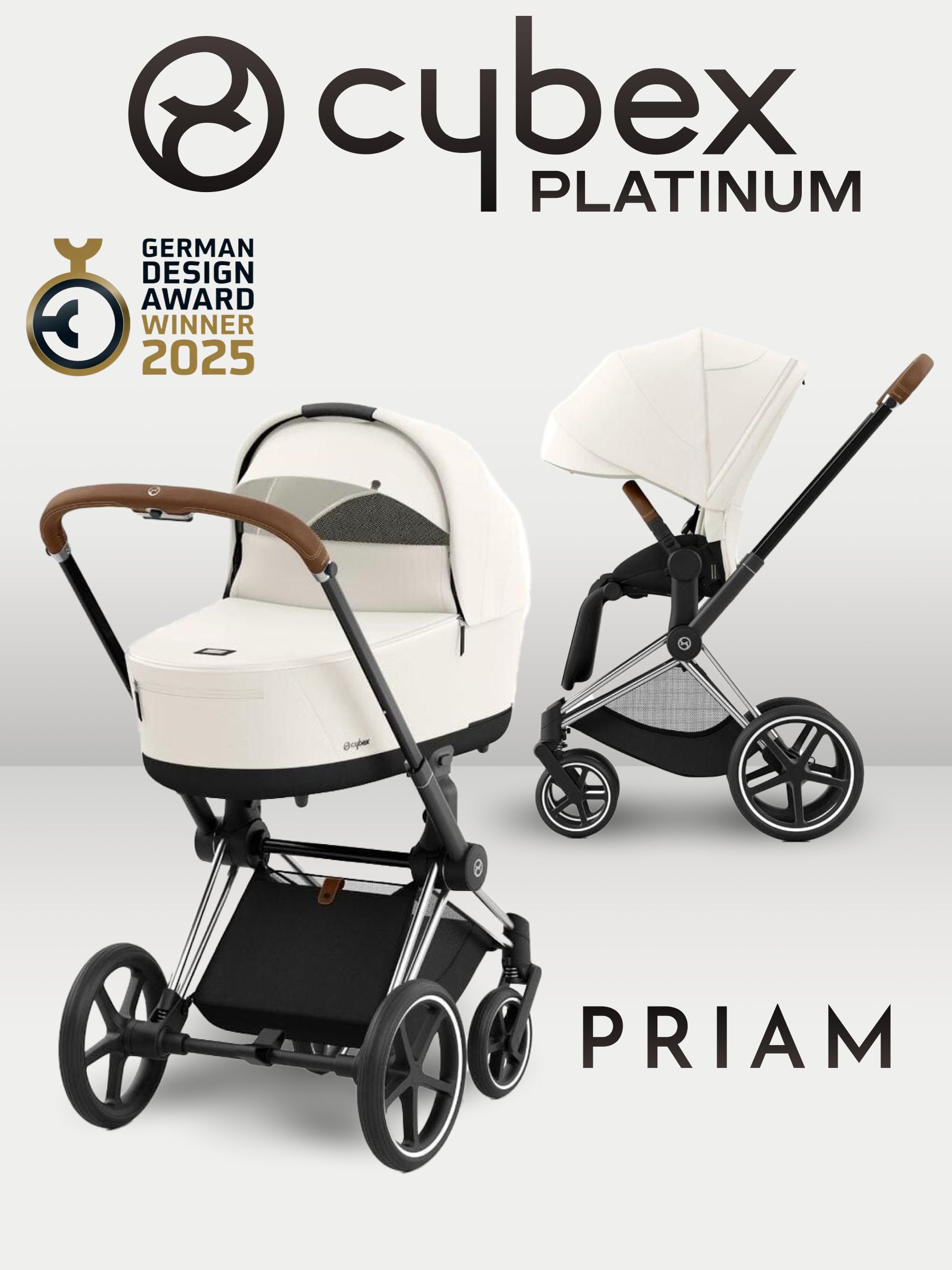 Cybex Priam IV 3 в 1 Chrome Brown цвет Off White с автокреслом Cloud T i-Size Plus Platinum White, коляска