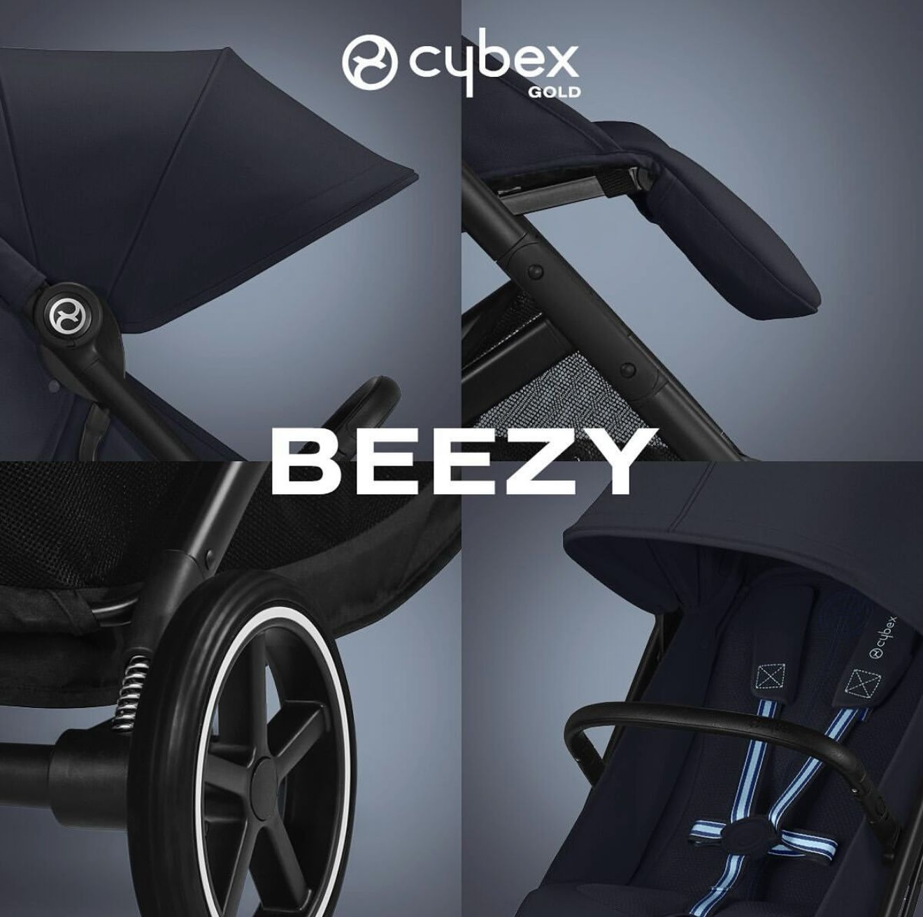 Коляска Cybex Beezy Dark Blue 2026 с бампером и дождевиком