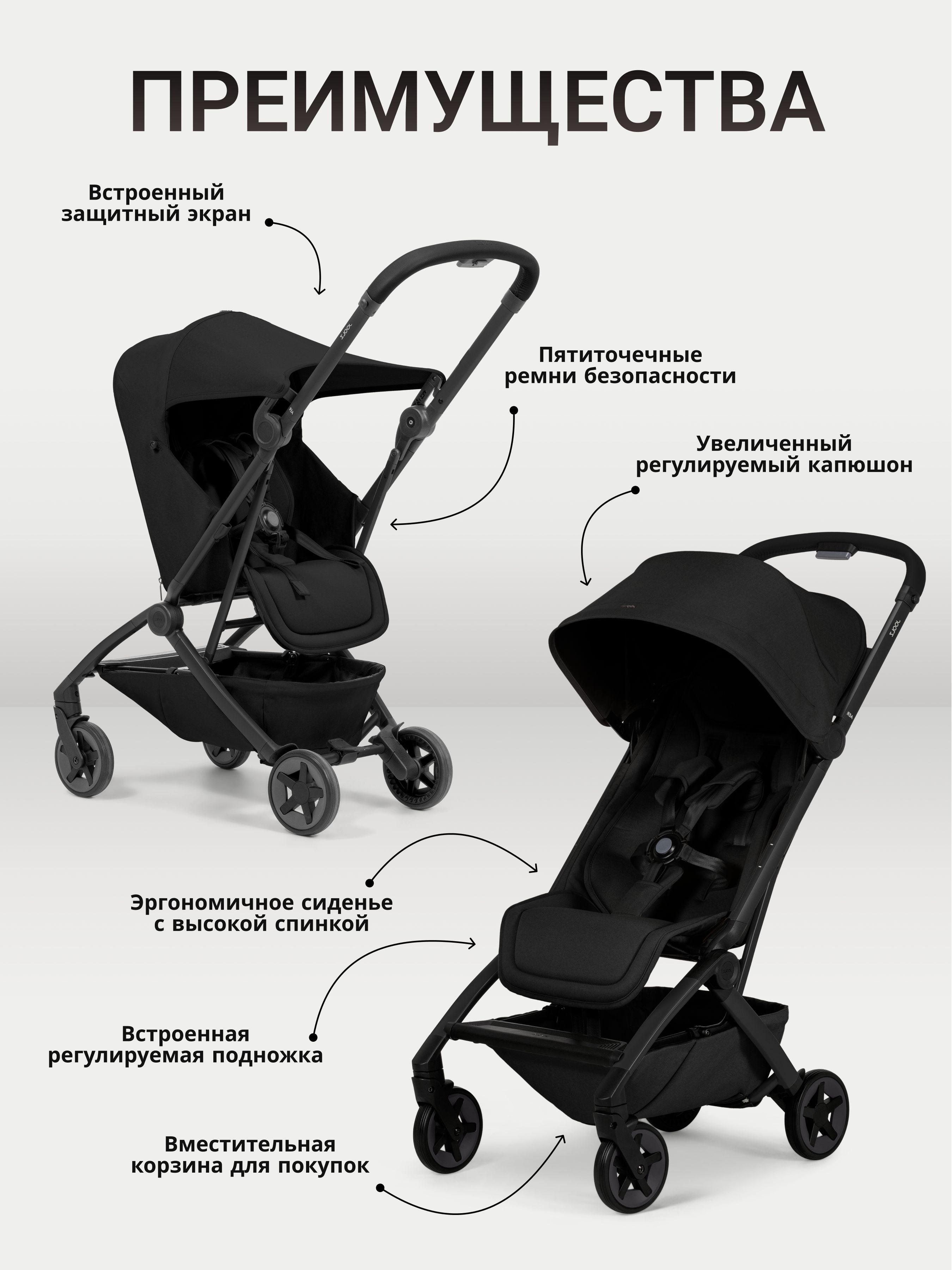 Коляска Joolz Aer2 Space Black + Реверсивный блок + Сумка для перевозки