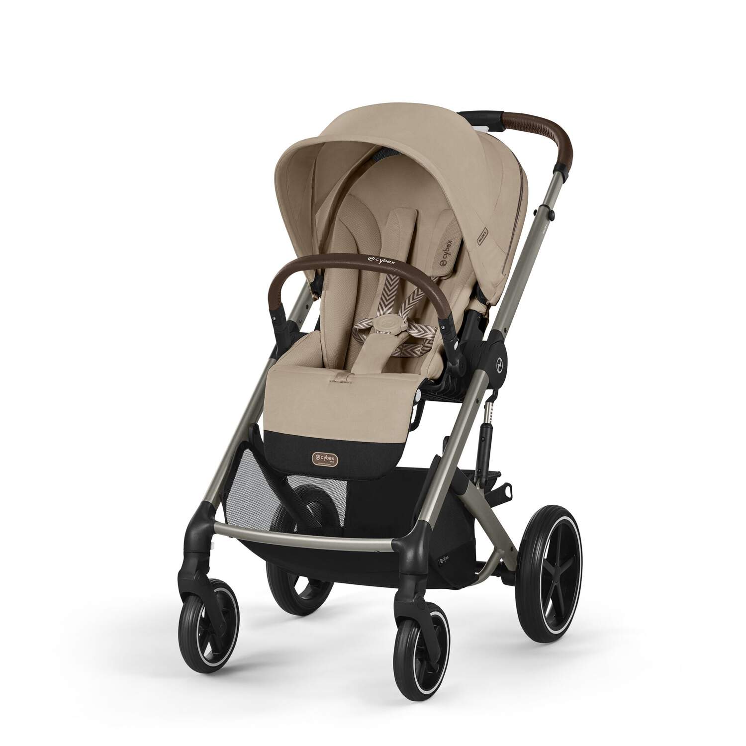 Коляска прогулочная Cybex Balios S LUX NEW Almond Beige с накидкой для ног и дождевиком