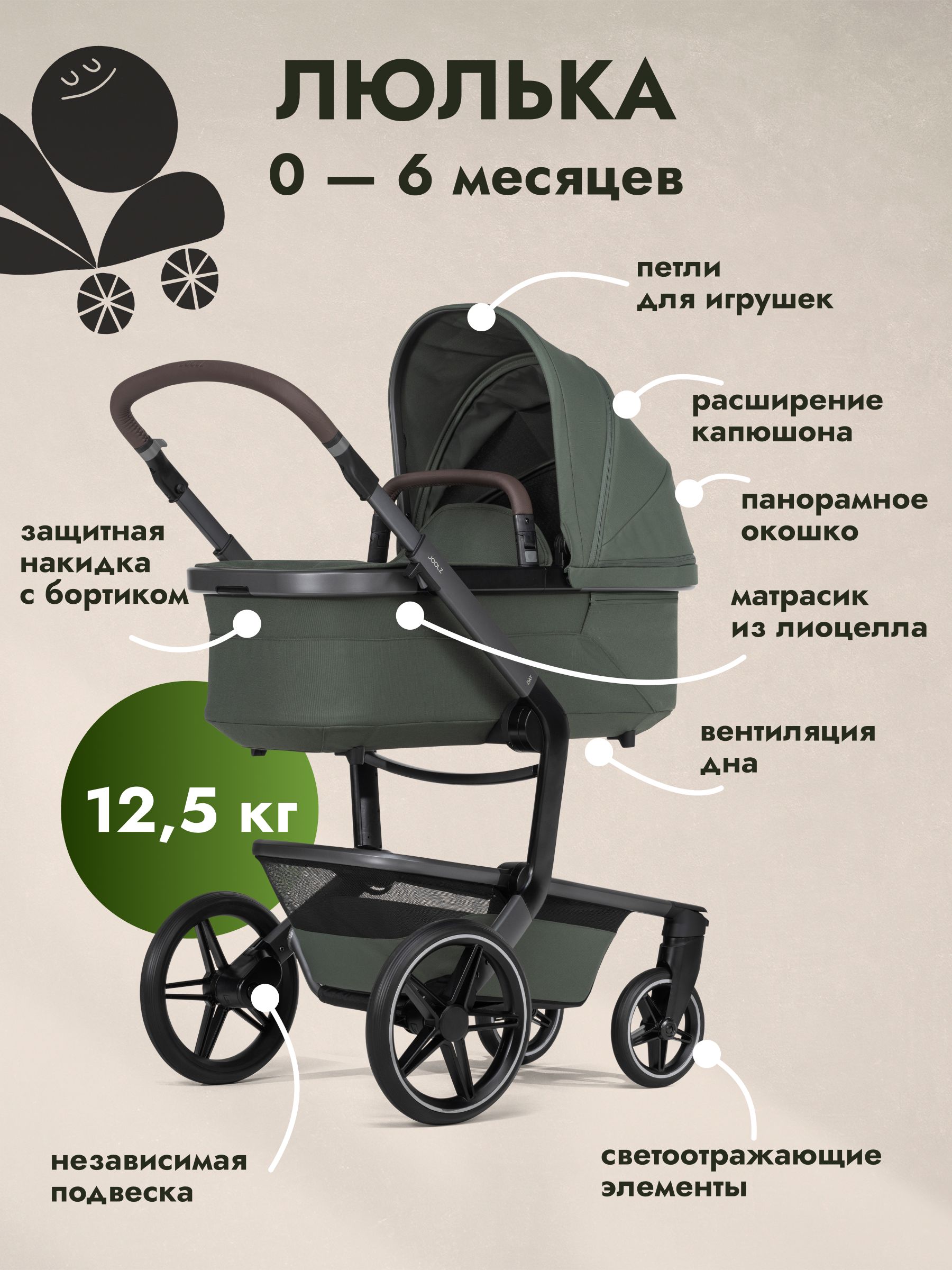 Коляска 2 в 1 JOOLZ DAY5 Forest Green + Дождевик