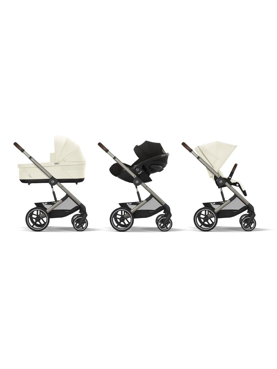 Cybex Balios S LUX NEW 3 в 1 Seashell Beige 2025 с автокреслом Cybex Cloud T i-Size Sepia Black, с дождевиком и адаптерами