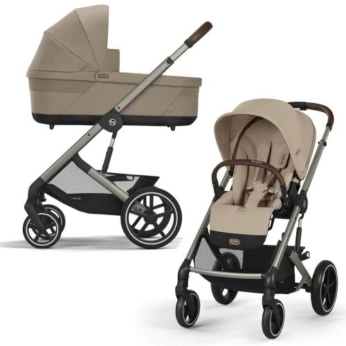 Cybex Balios S LUX NEW 3 в 1 Almond Beige 2025 с автокреслом Aton B2 i-size Volcano Black, с дождевиком и адаптерами