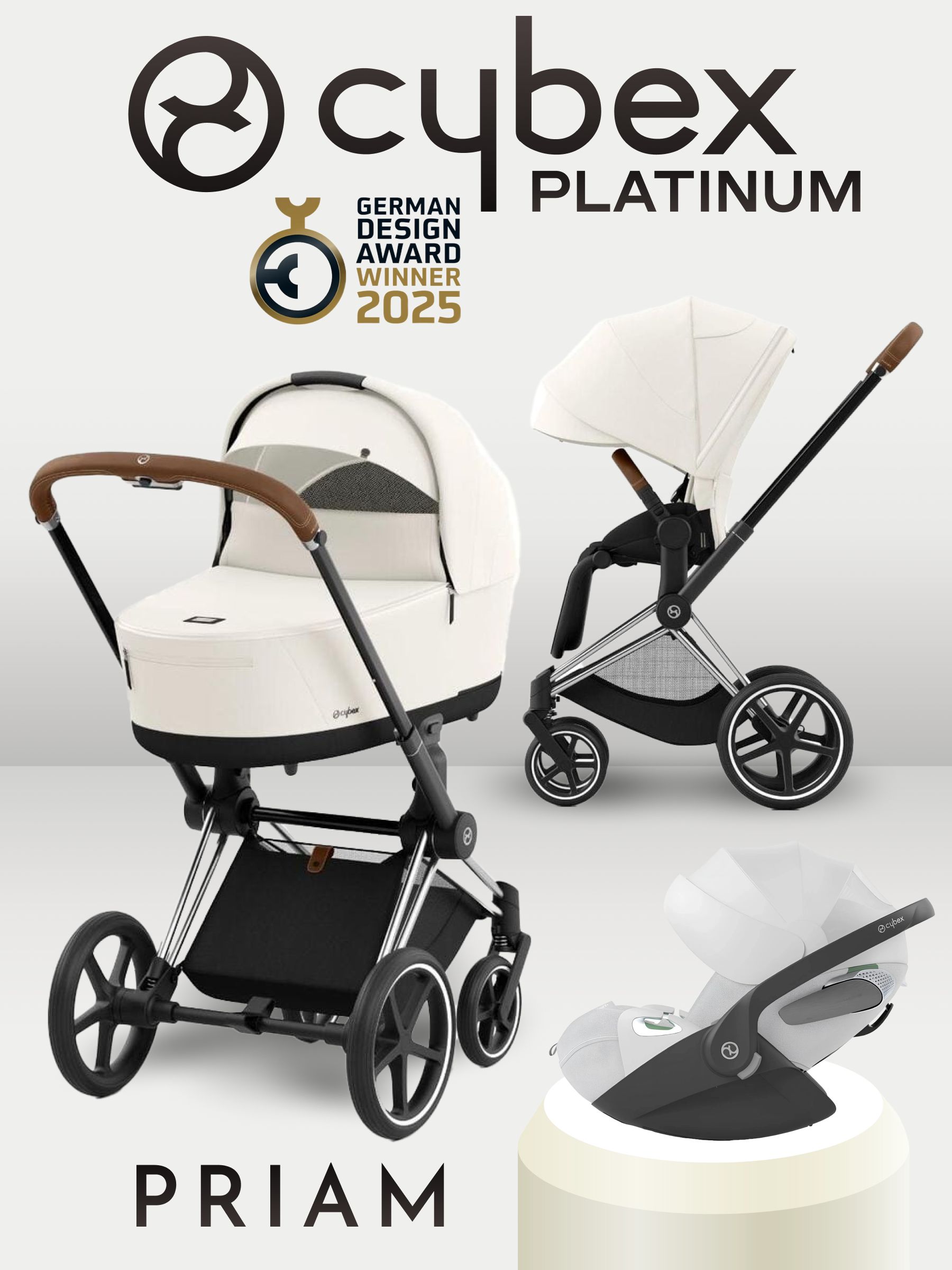 Cybex Priam IV 3 в 1 Chrome Brown цвет Off White с автокреслом Cloud T i-Size Plus Platinum White, коляска