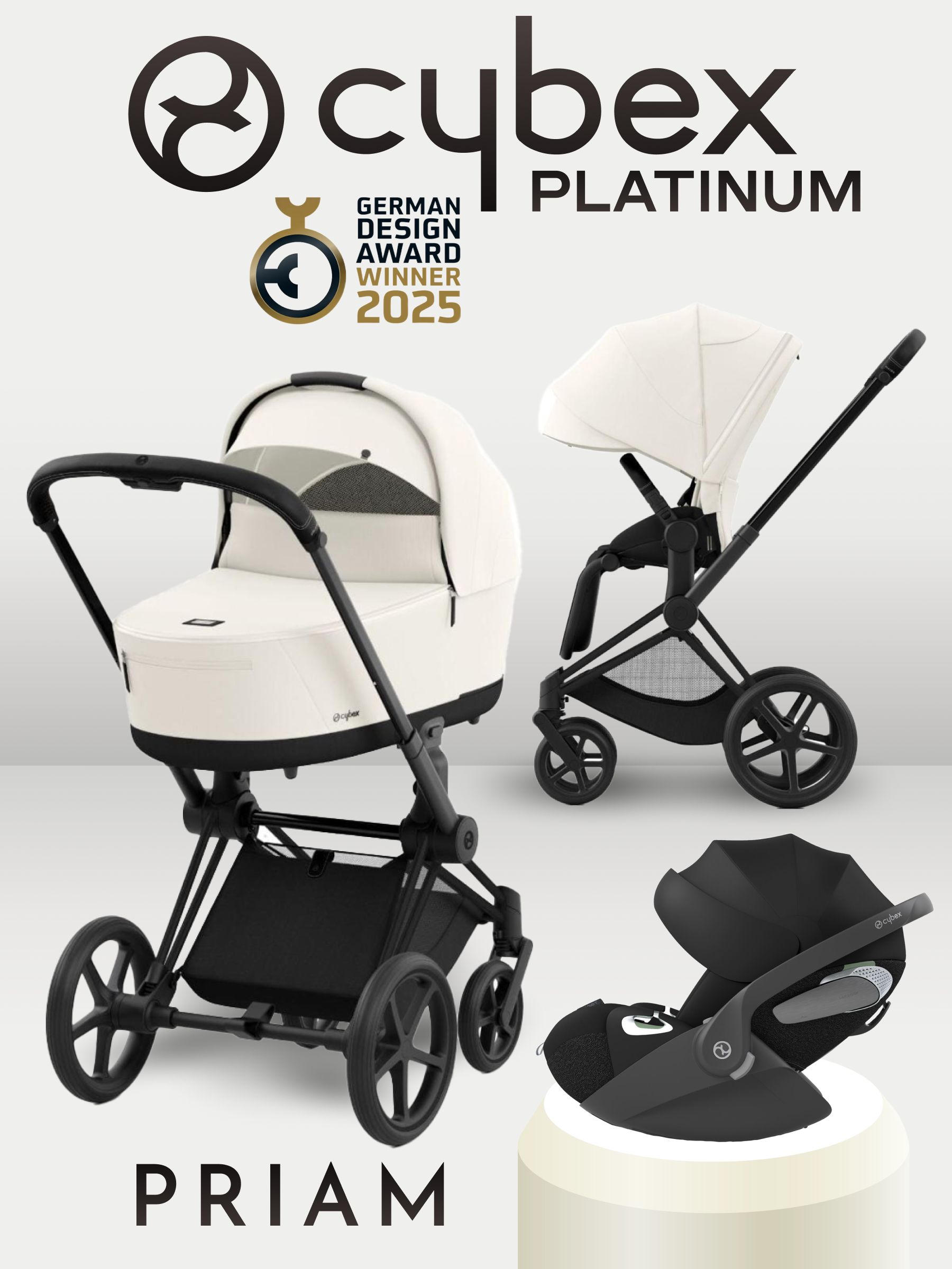 Cybex Priam IV 4 в 1 Matt Black цвет Off White с автокреслом Cloud T i-Size Sepia Black и базой Base T, коляска