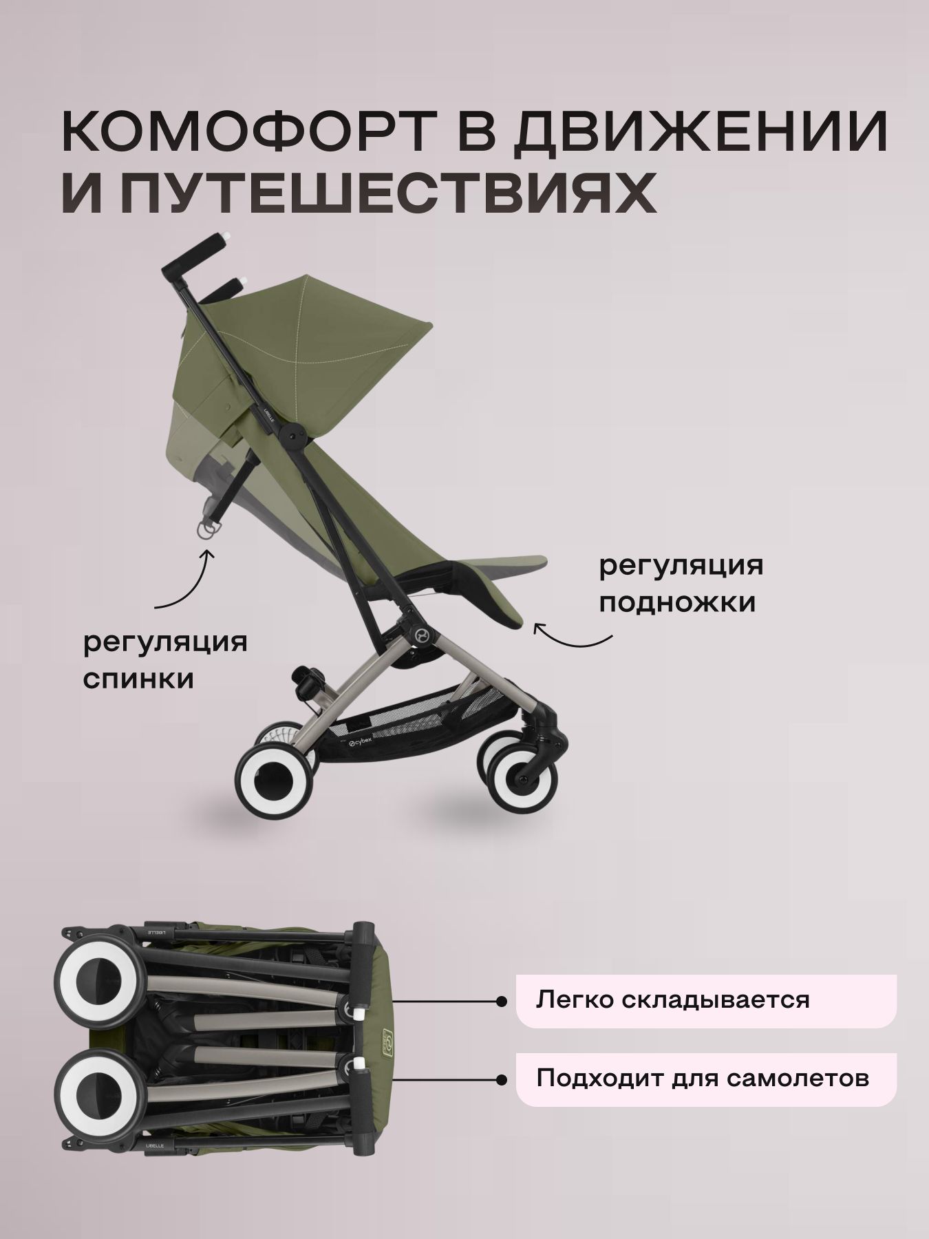 Детская коляска CYBEX Libelle TPE Moss Green с дождевиком и бампером