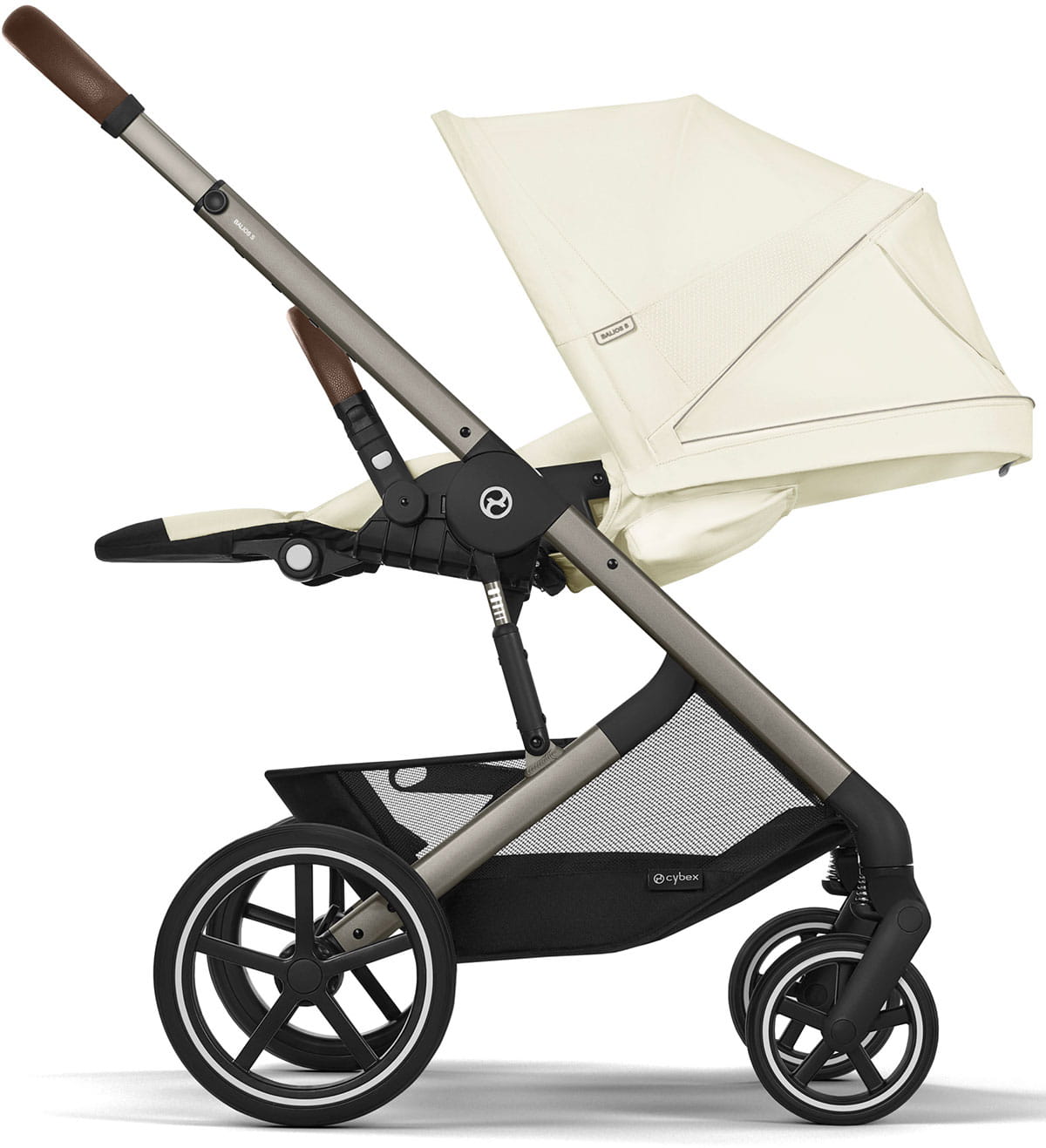 Cybex Balios S LUX NEW 3 в 1 Seashell Beige 2025 с автокреслом Aton B2 i-size Volcano Black, с дождевиком и адаптерами