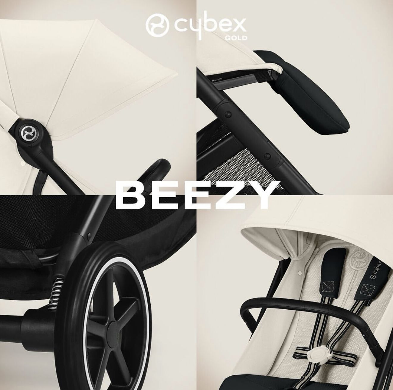 Коляска Cybex Beezy Canvas White 2026 с бампером и дождевиком