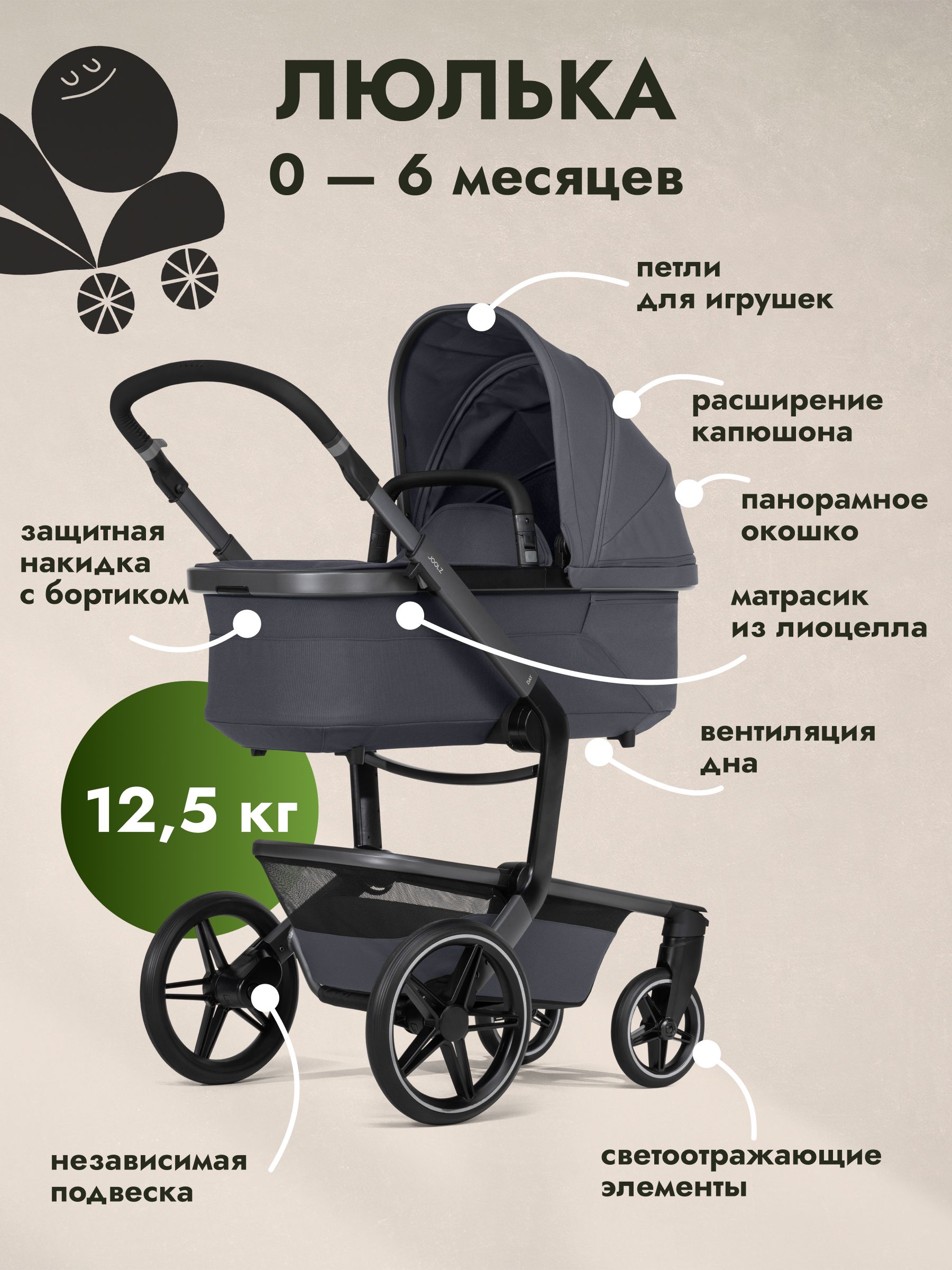 Коляска 3 в 1 JOOLZ DAY5 Stone Grey c автокреслом Cybex Cloud T i-Size Mirage Grey