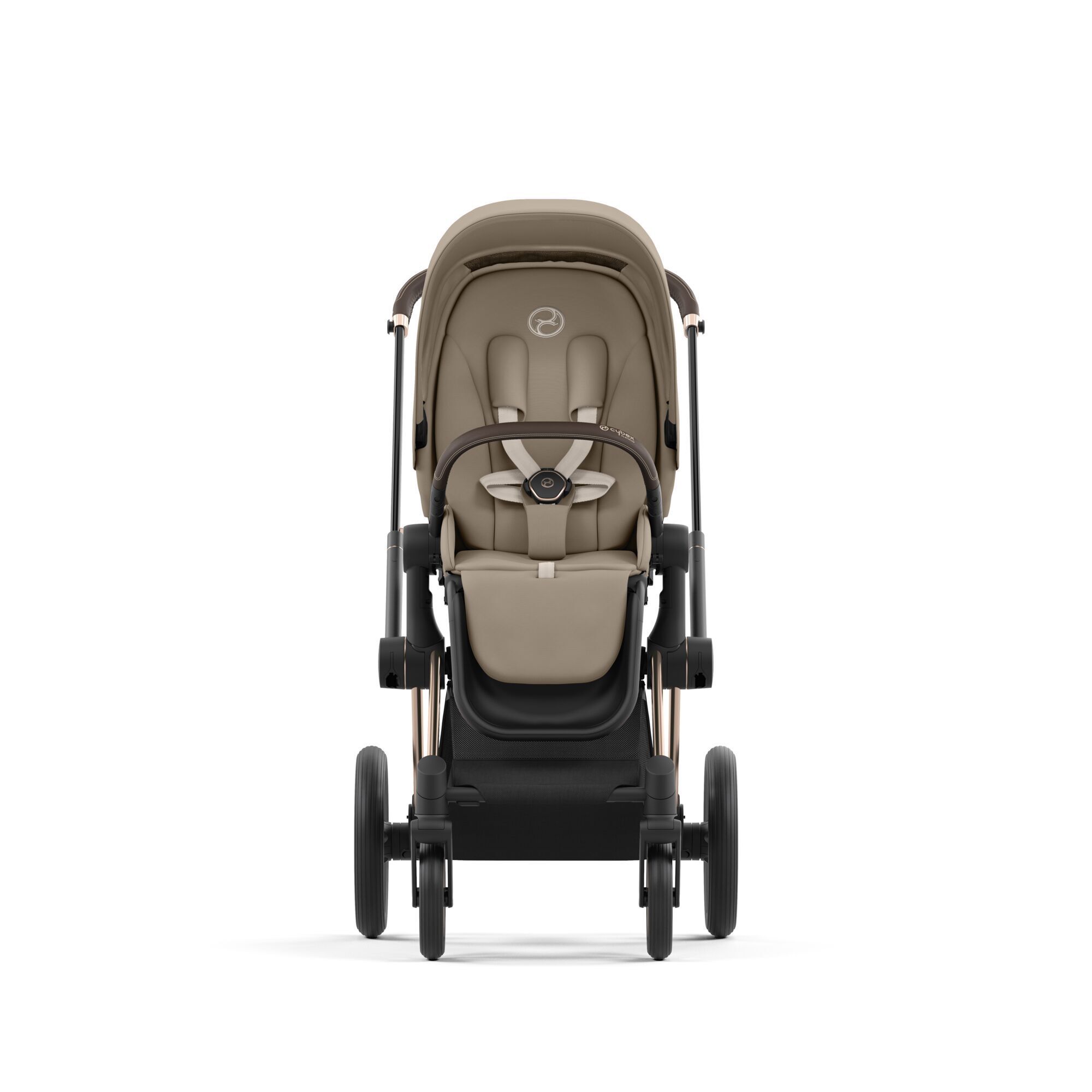 Cybex Priam IV 3 в 1 Rosegold цвет Cozy Beige с автокреслом Cybex Cloud T i-Size Sepia Blacк, коляска