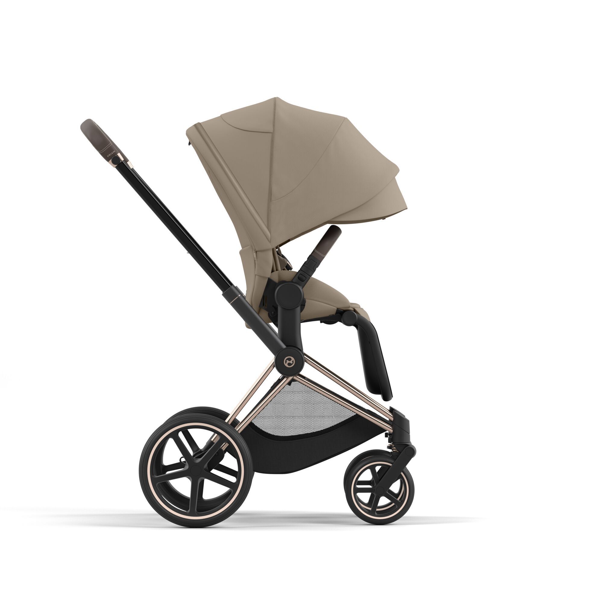Cybex Priam IV 3 в 1 Rosegold цвет Cozy Beige с автокреслом Cybex Cloud T i-Size Sepia Blacк, коляска