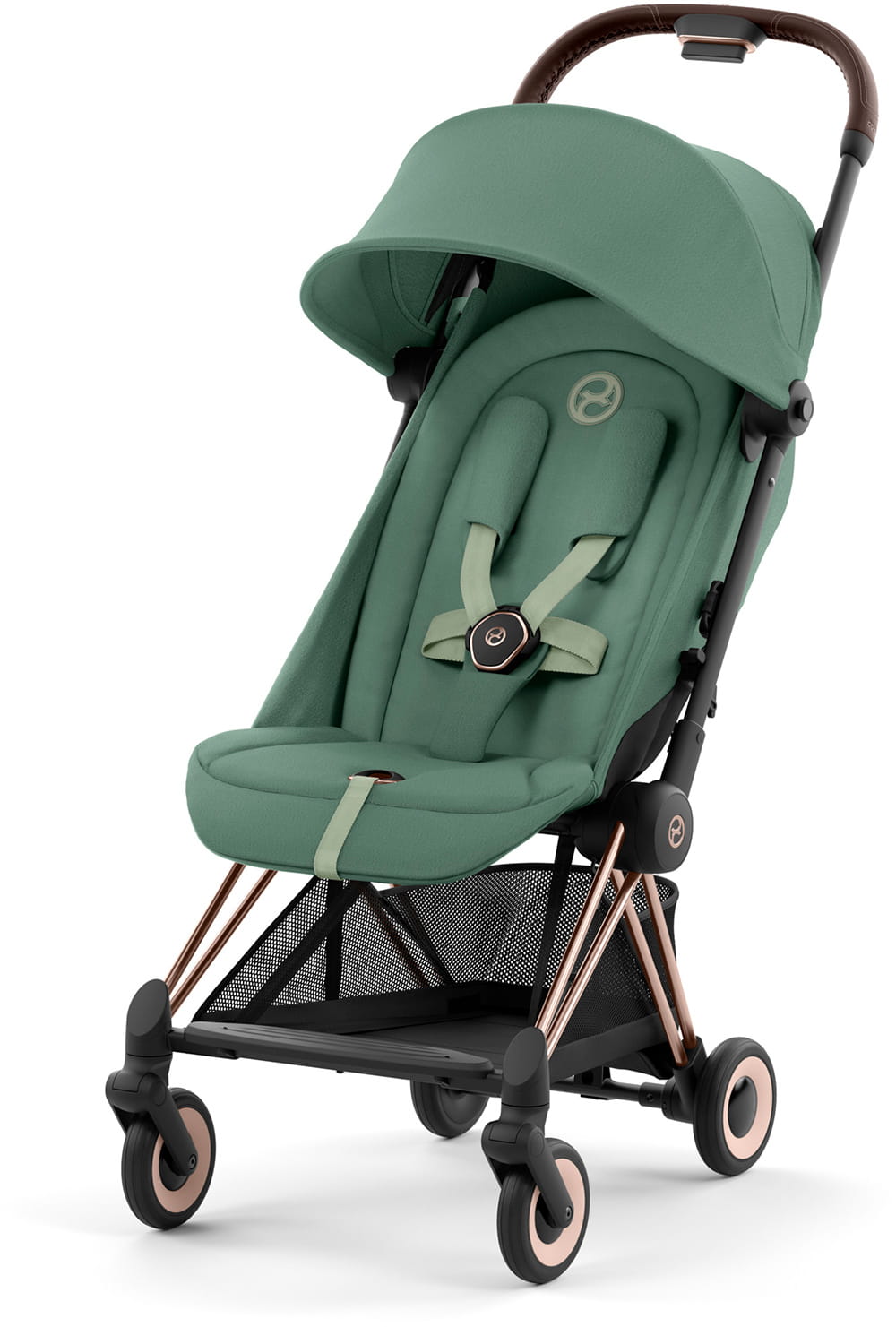 Коляска CYBEX Coya Rosegold / Leaf Green + Бампер +Дождевик
